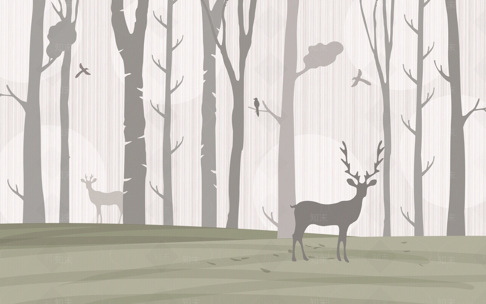 北欧动物绿植横幅壁纸壁画贴图下载【ID:1150367484】