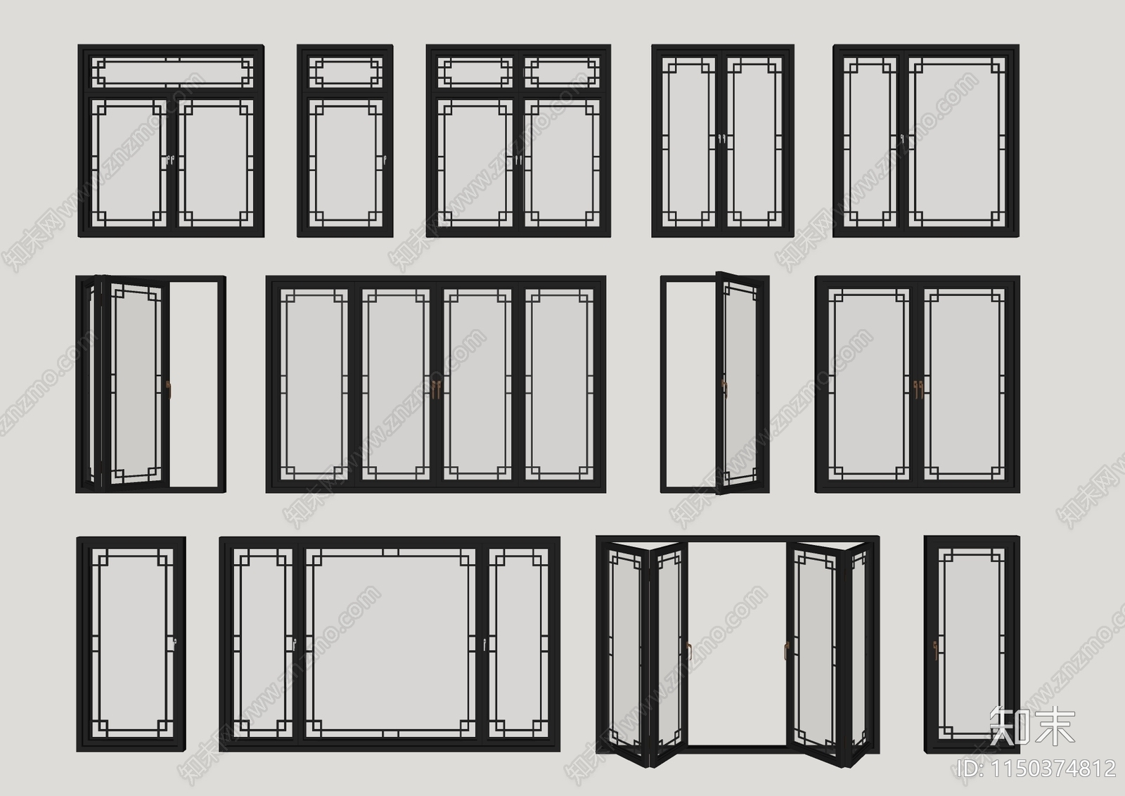 新中式窗户组合SU模型下载【ID:1150374812】