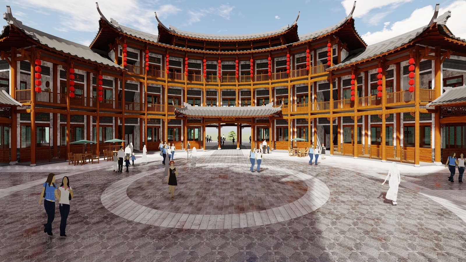 中式商业围楼SU模型下载【ID:1150375470】