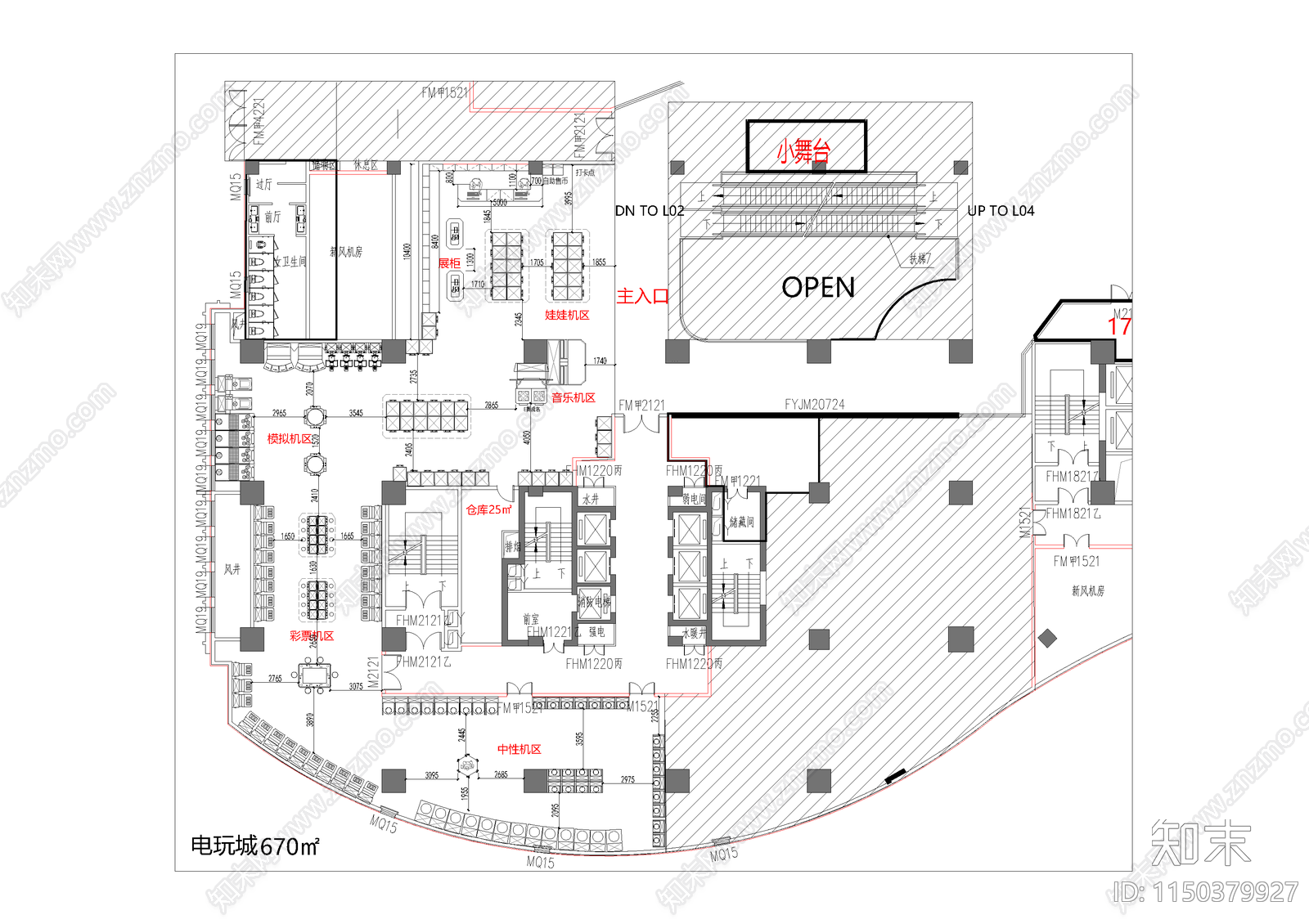 电玩城平面图cad施工图下载【ID:1150379927】