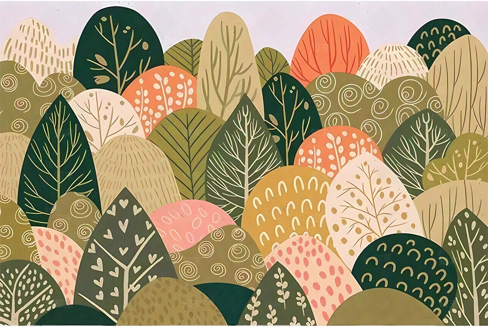 卡通插画森林壁纸贴图下载【ID:1150379594】