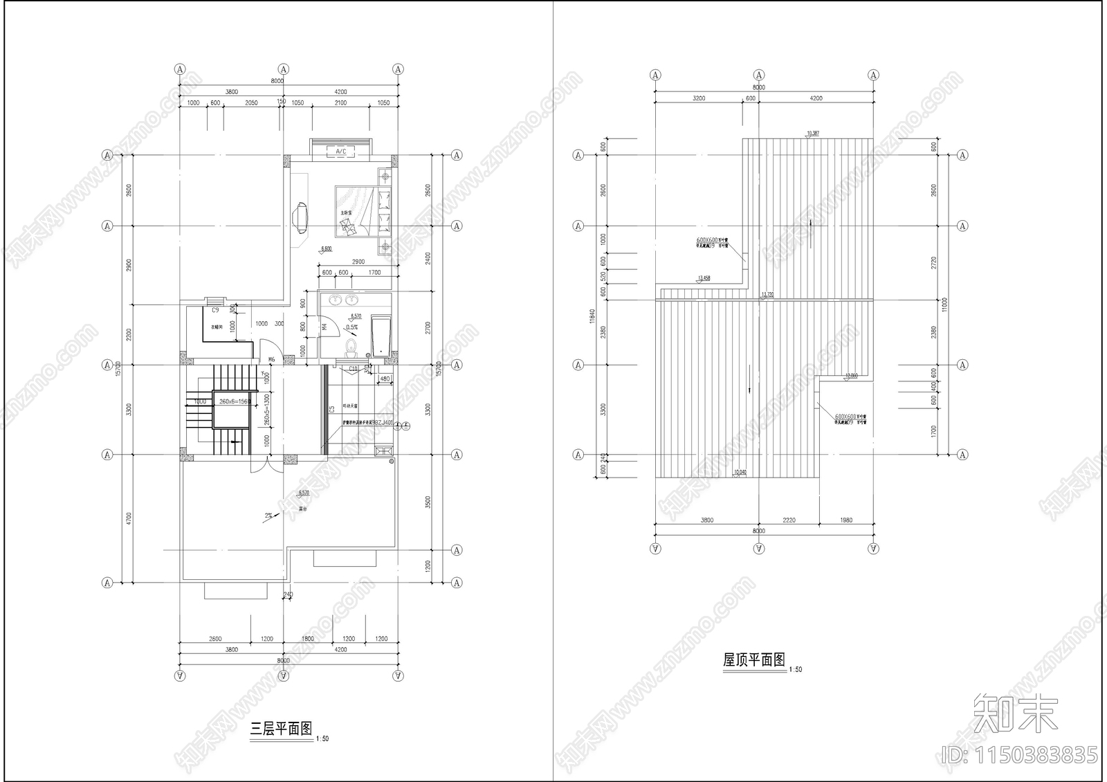 260平三层别墅平面图施工图下载【ID:1150383835】