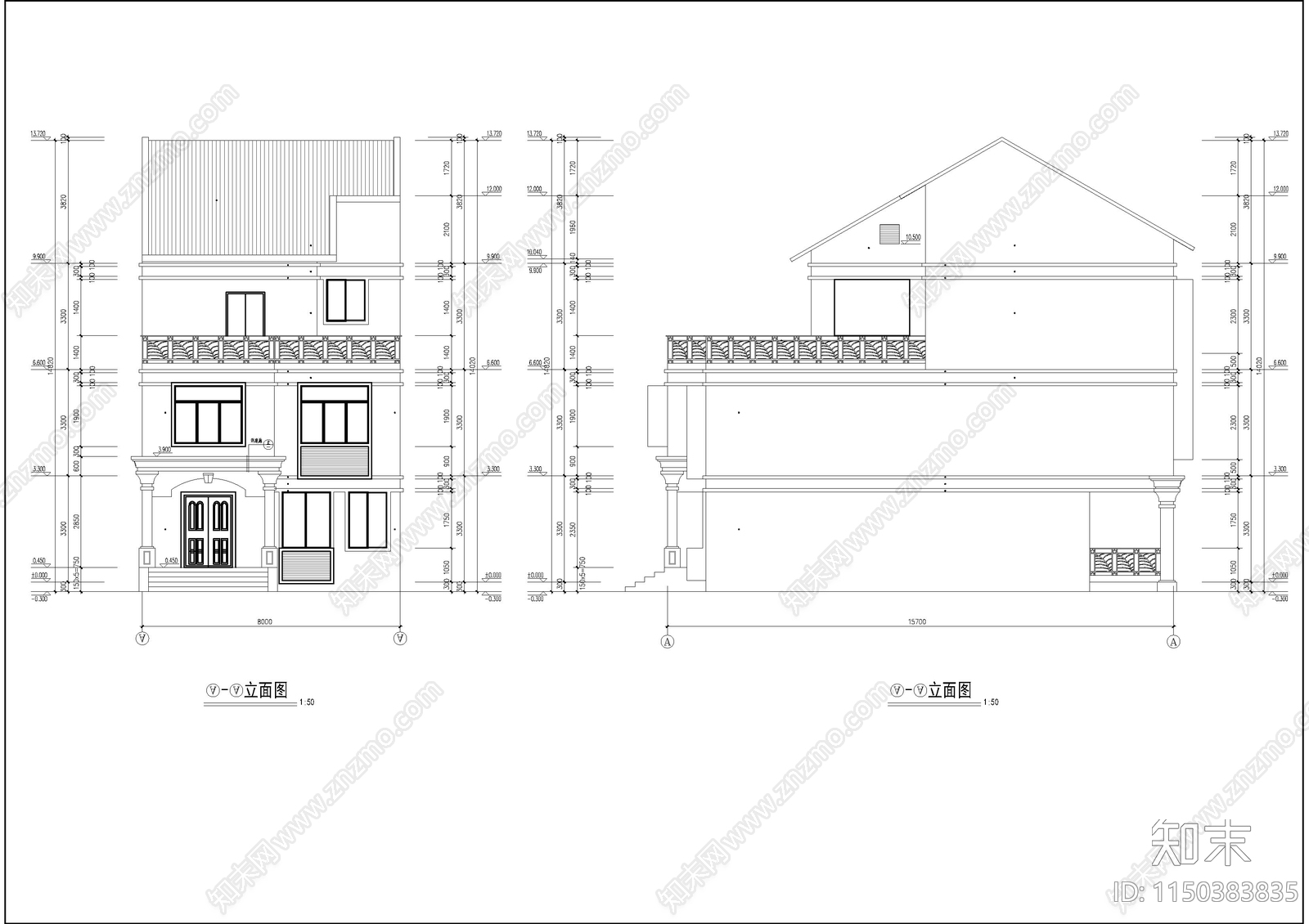 260平三层别墅平面图施工图下载【ID:1150383835】