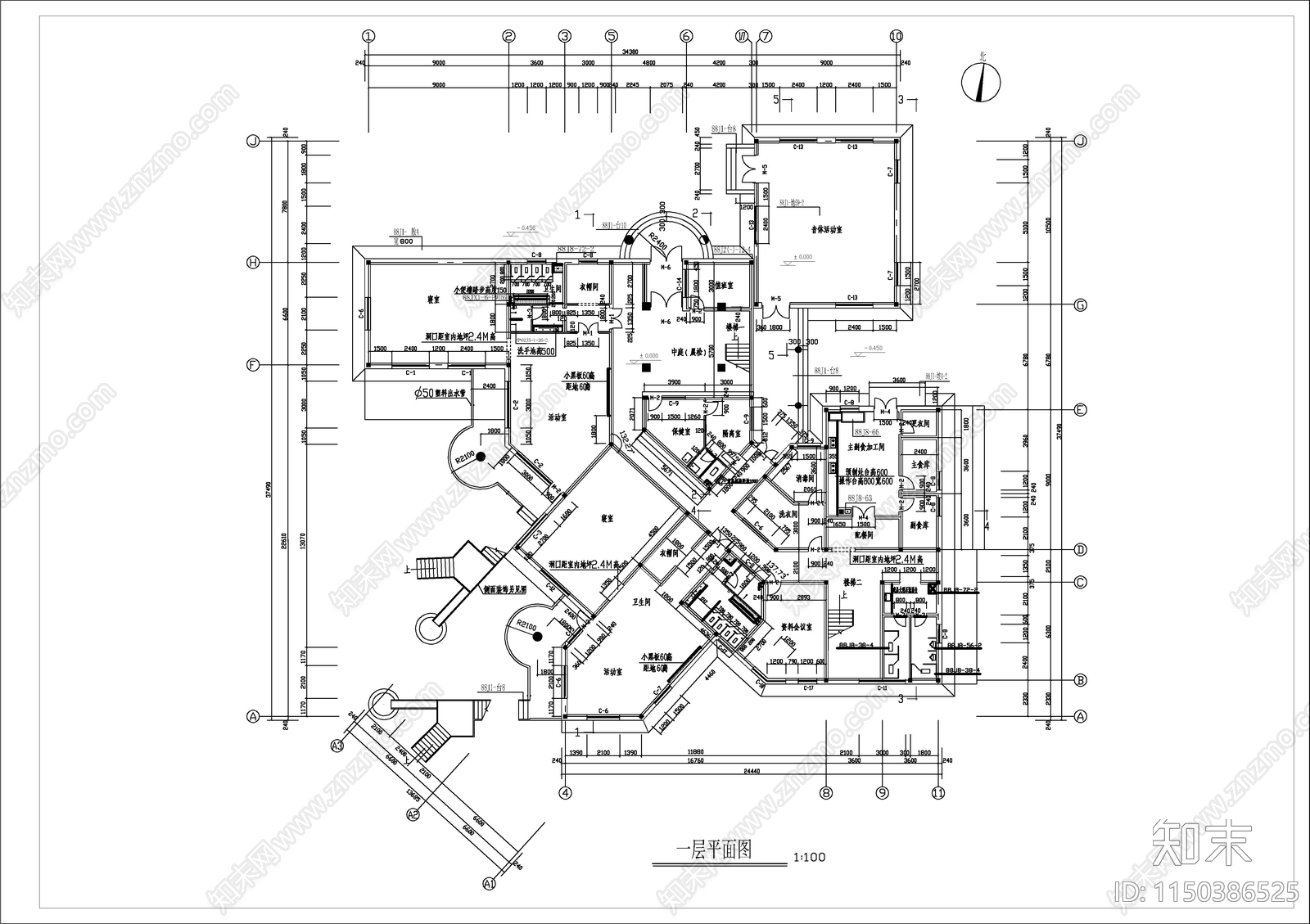 某小区幼儿园建筑cad施工图下载【ID:1150386525】