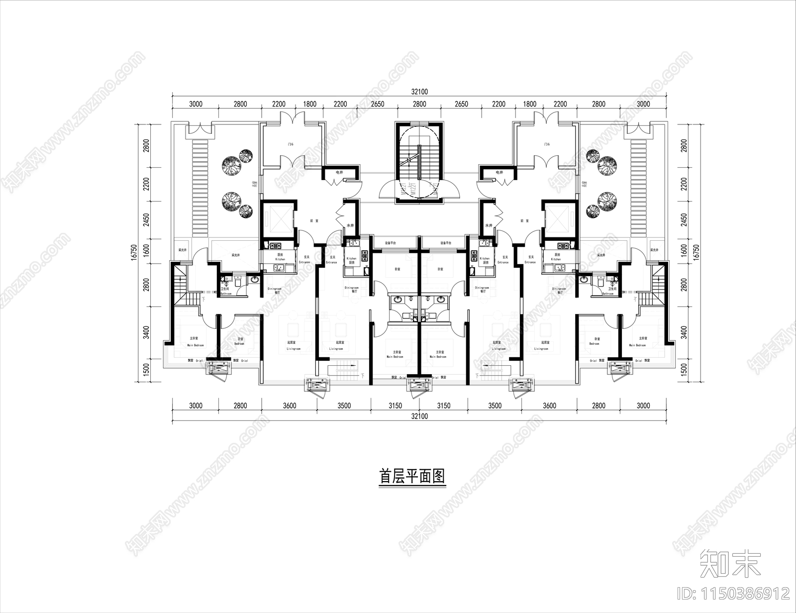 洋房各层平面图施工图下载【ID:1150386912】