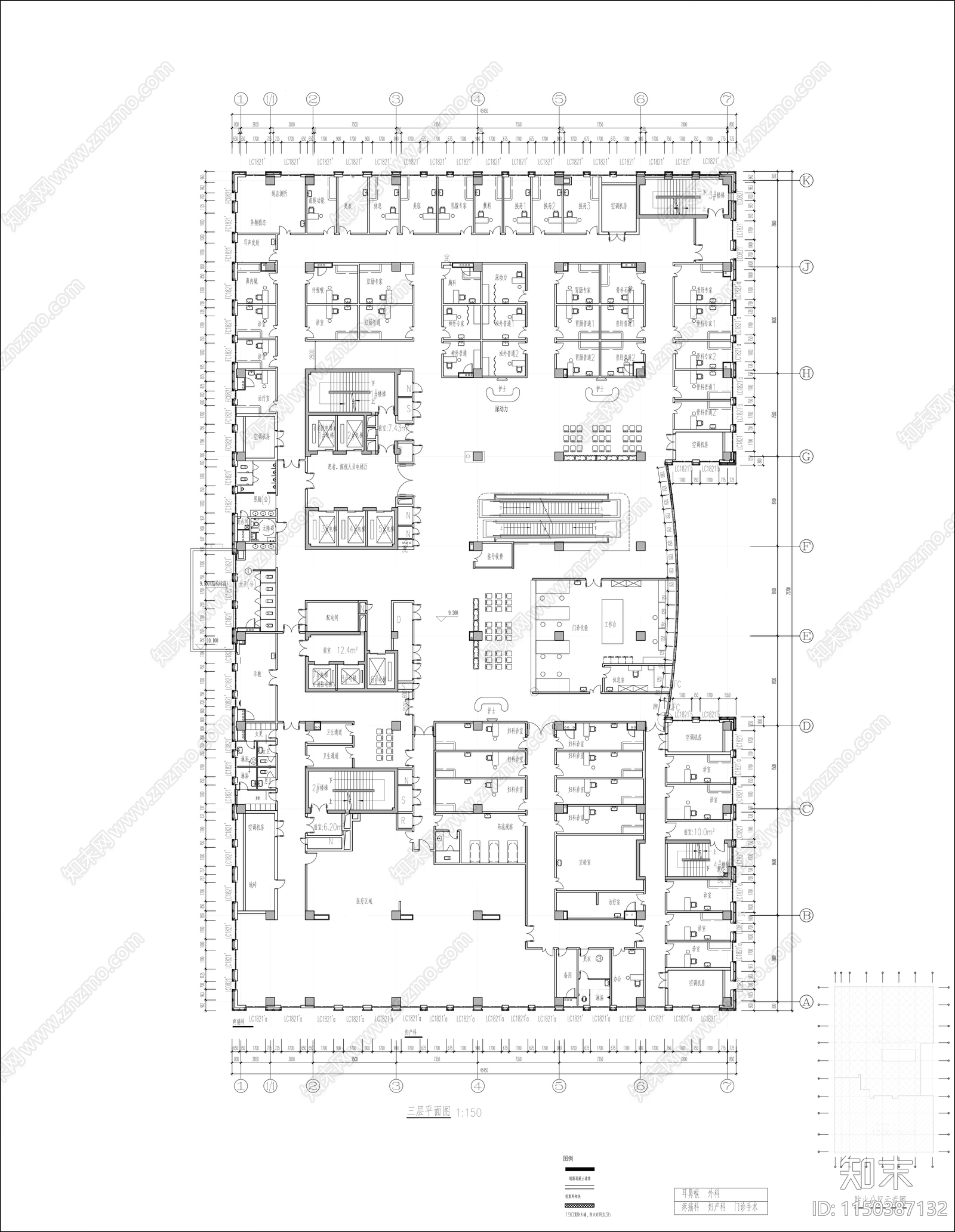 市中心医院门诊综合楼平面图cad施工图下载【ID:1150387132】