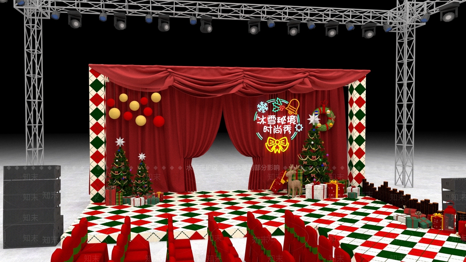 现代圣诞儿童走秀T台舞台SU模型下载【ID:1150389090】