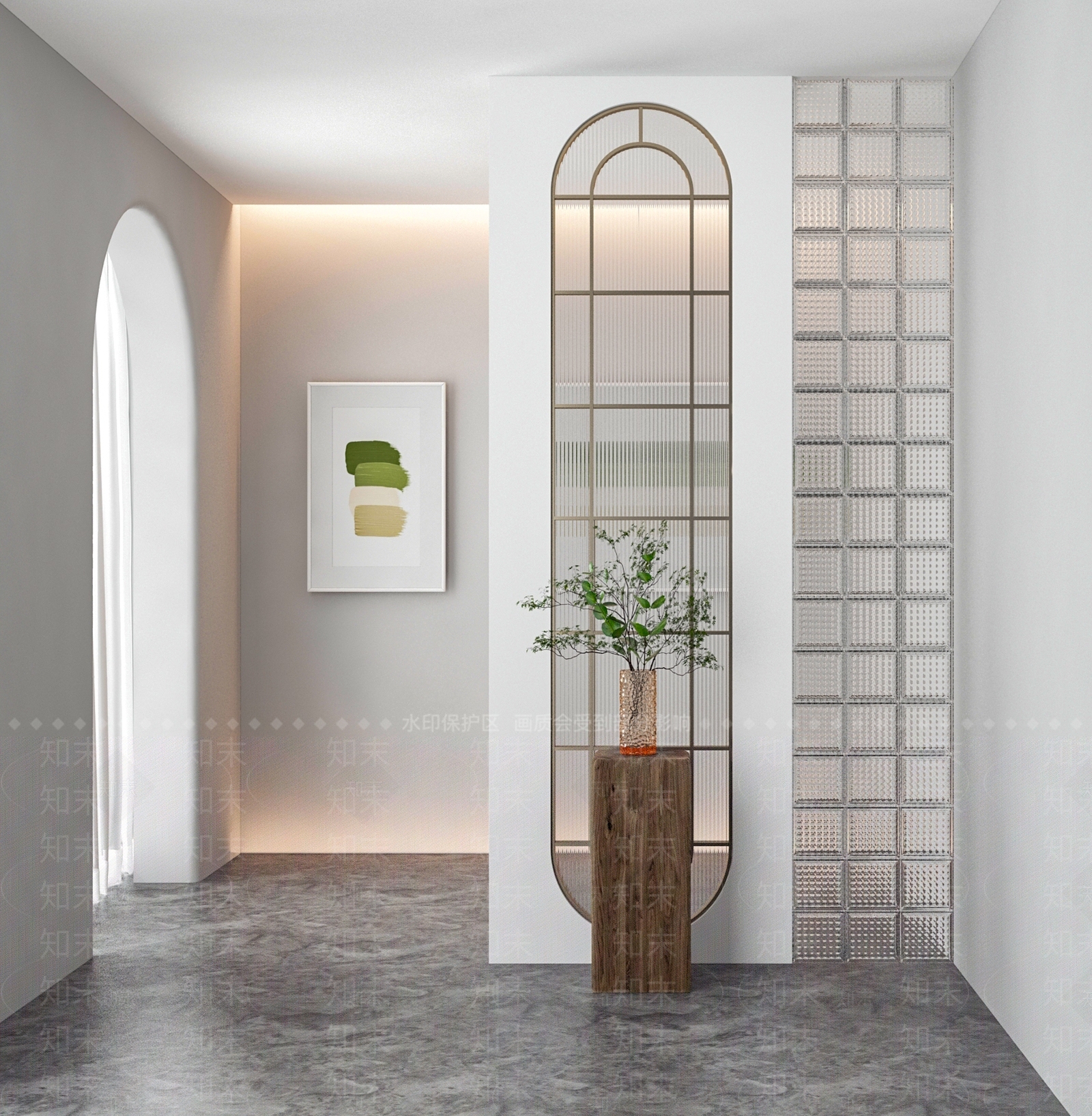 现代风玄关玻璃隔断3D模型下载【ID:1150390370】