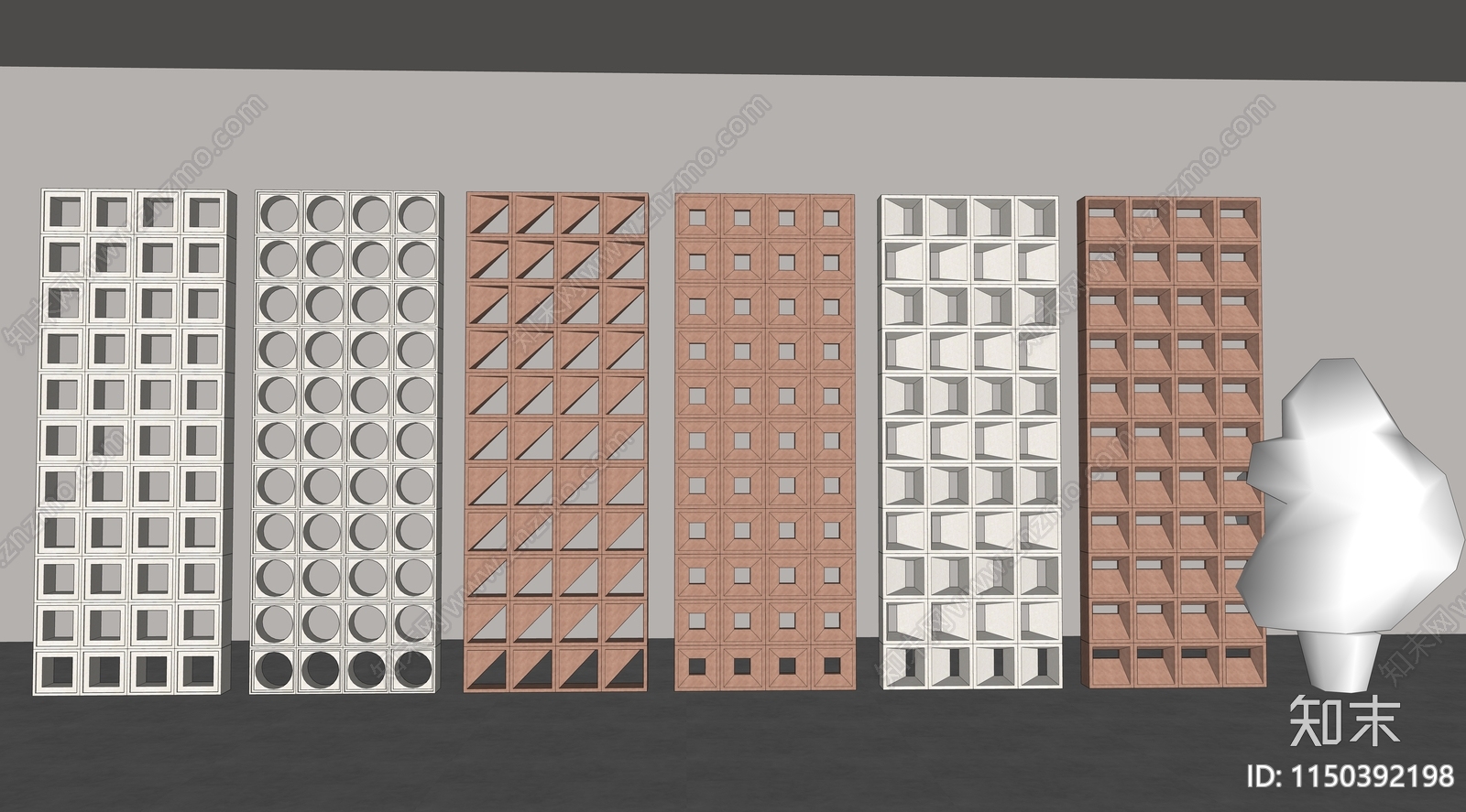 现代水泥构件镂空隔断SU模型下载【ID:1150392198】