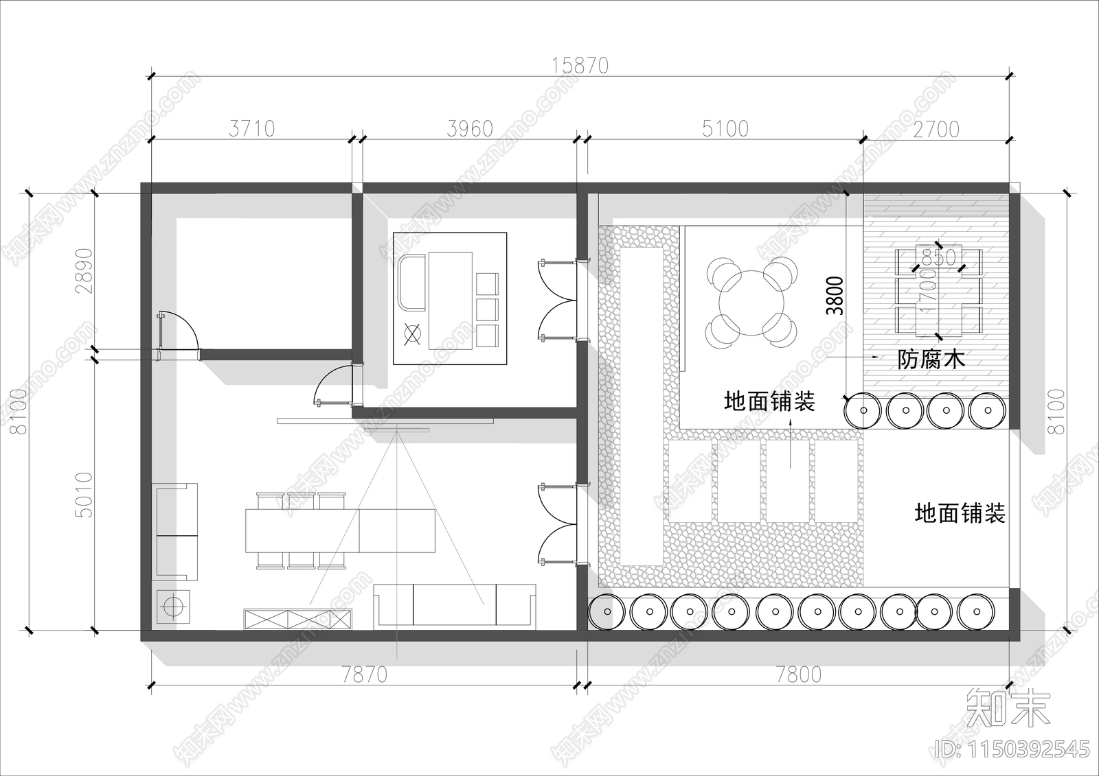 120㎡花园茶室平面布置图施工图下载【ID:1150392545】