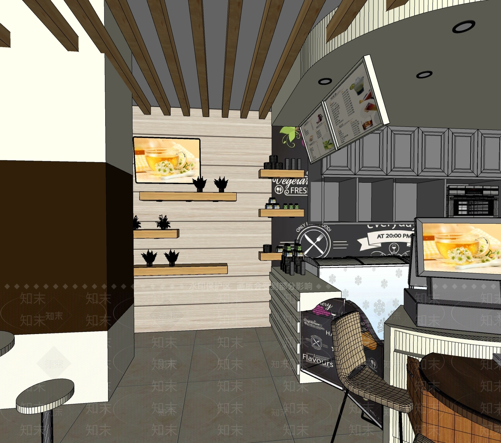 现代网红奶茶店SU模型下载【ID:1150392972】