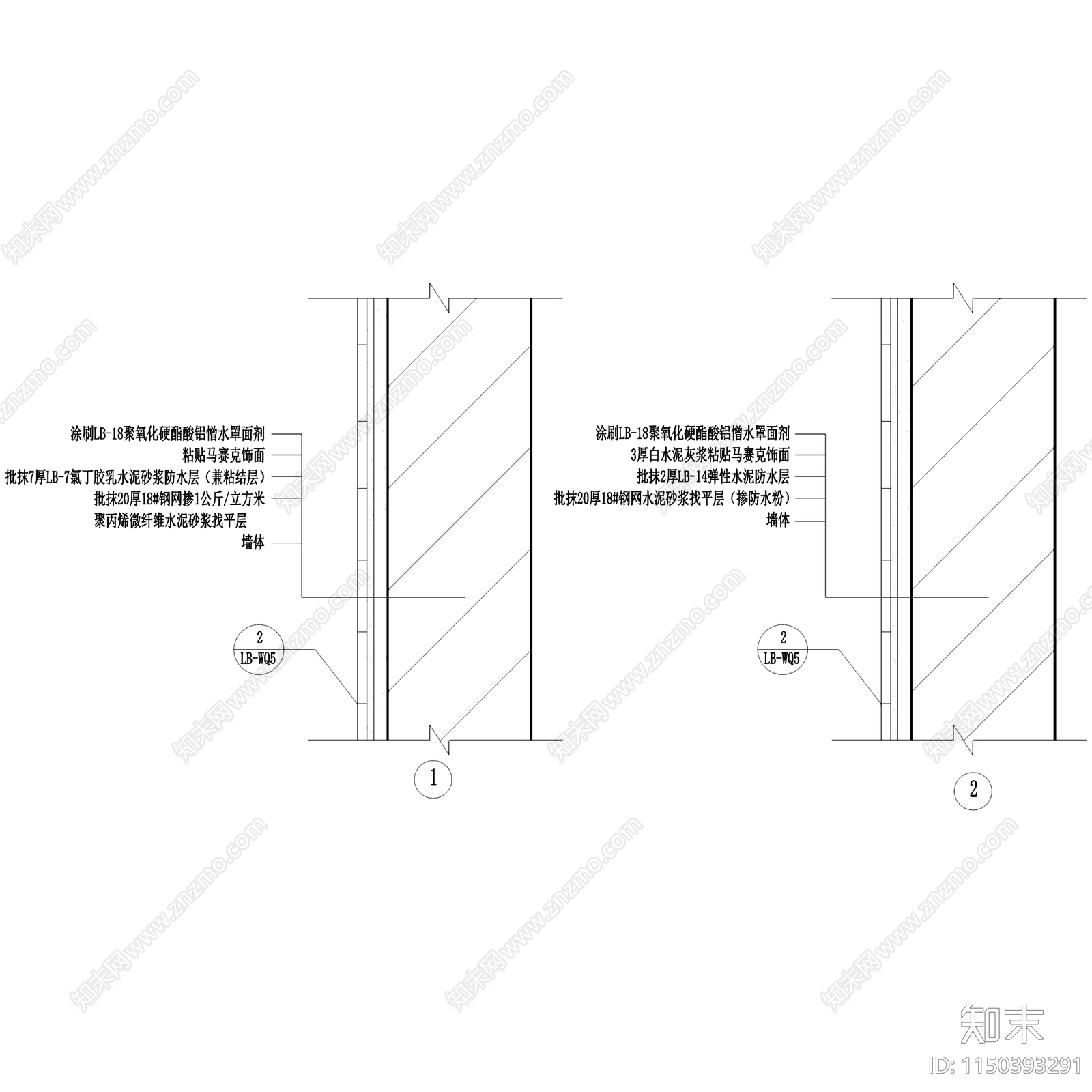 外墙面饰面线脚装饰节点大样cad施工图下载【ID:1150393291】