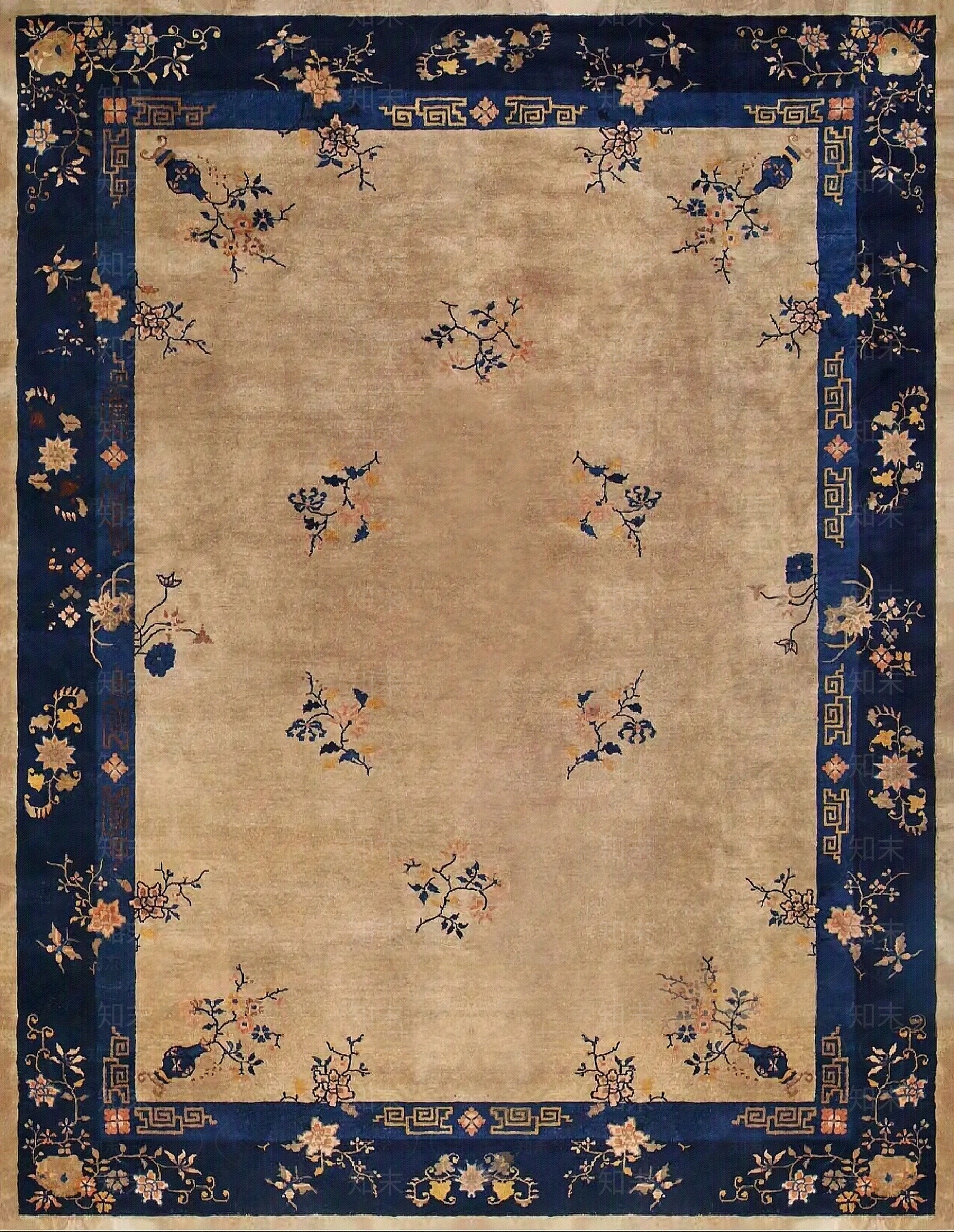 中式蓝金色复古地毯贴图下载【ID:1150393948】