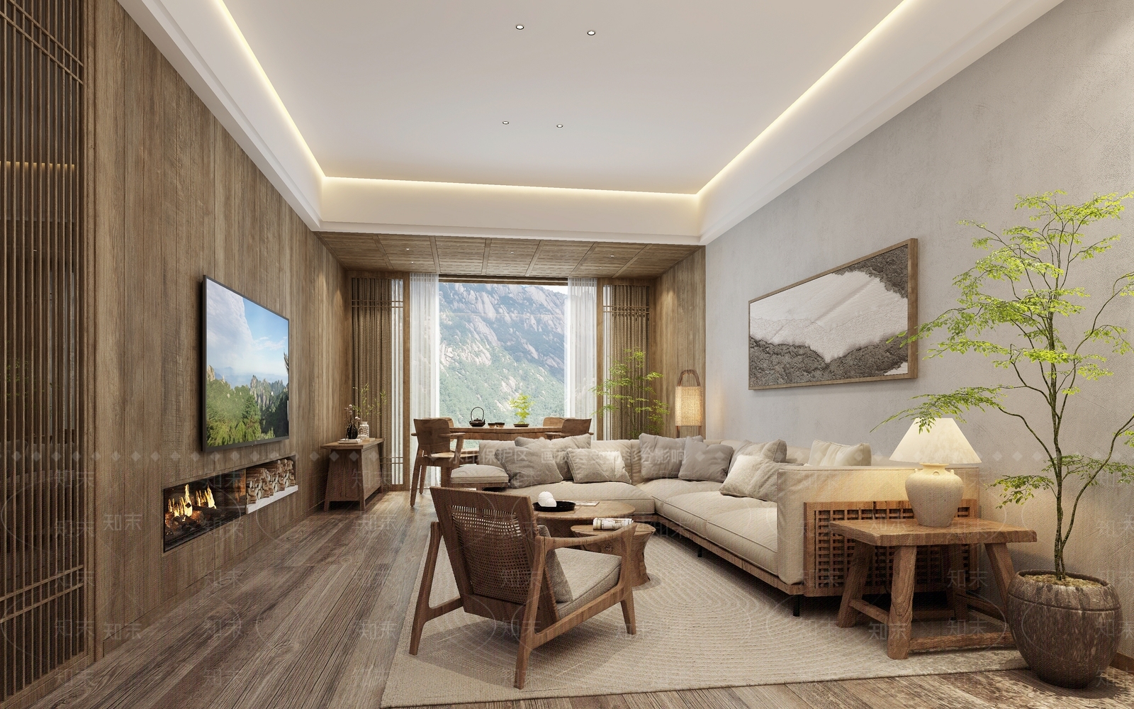 侘寂民宿客厅3D模型下载【ID:1150394859】