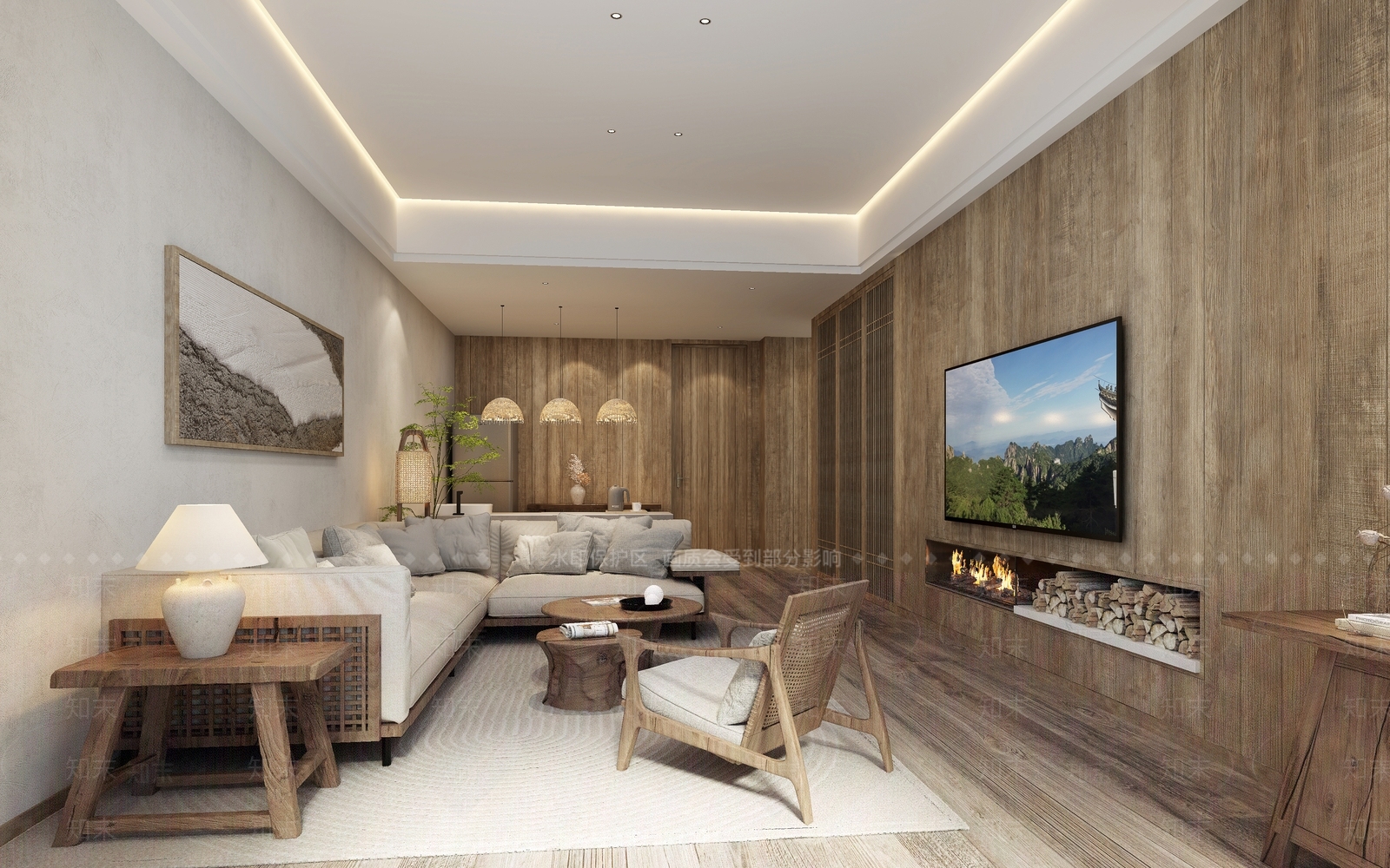 侘寂民宿客厅3D模型下载【ID:1150394859】