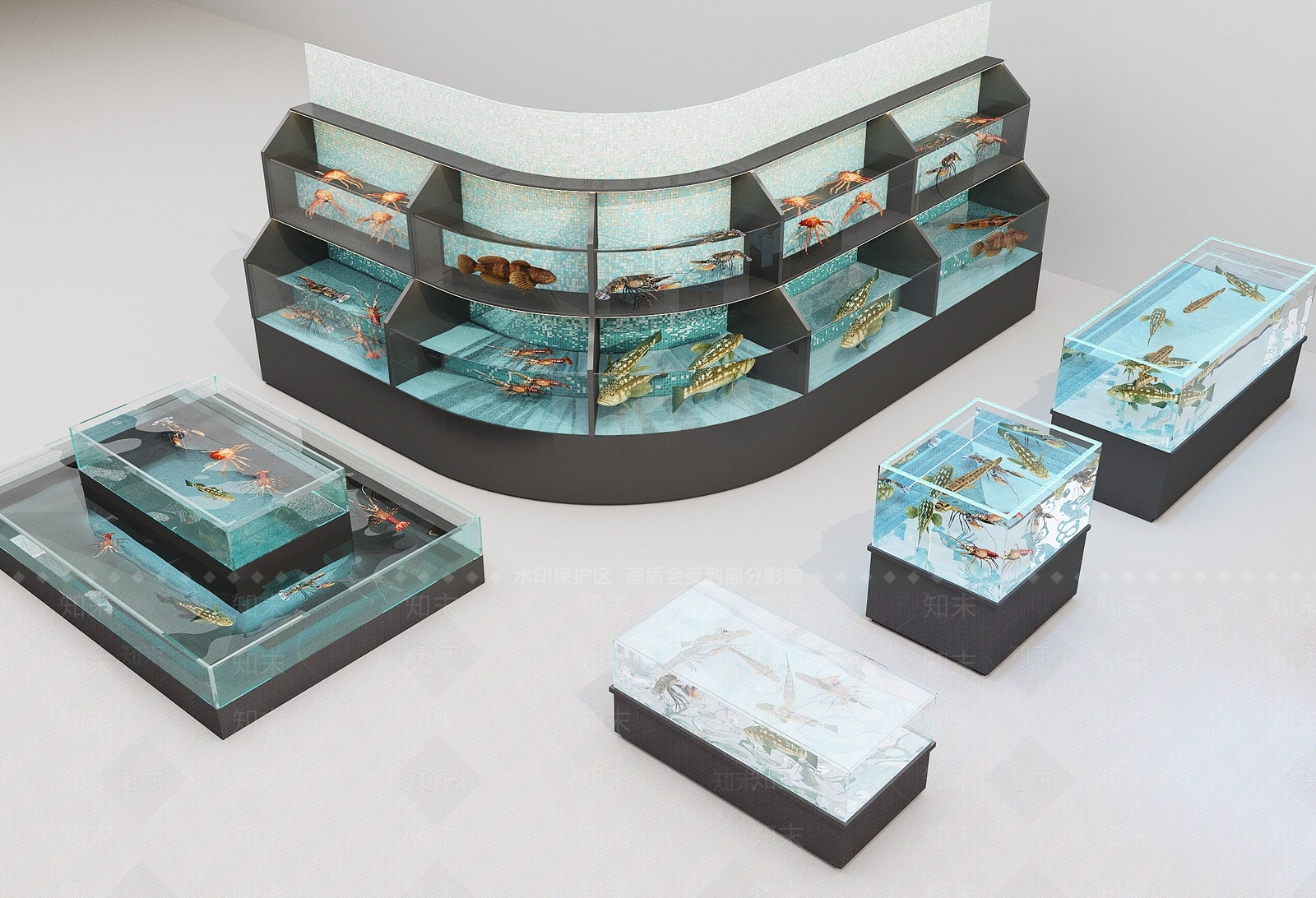 现代海鲜池海鲜台3D模型下载【ID:1150396169】