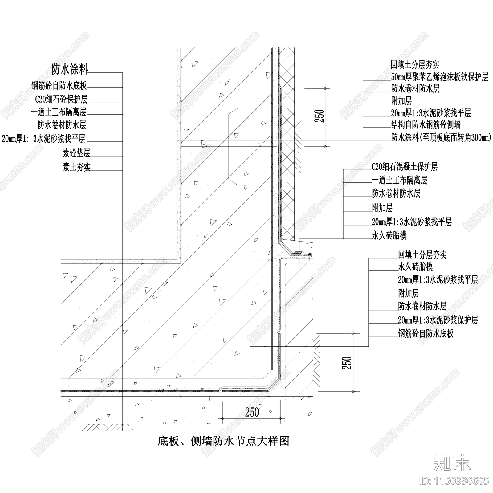 地下室防水节点大样详图cad施工图下载【ID:1150396665】