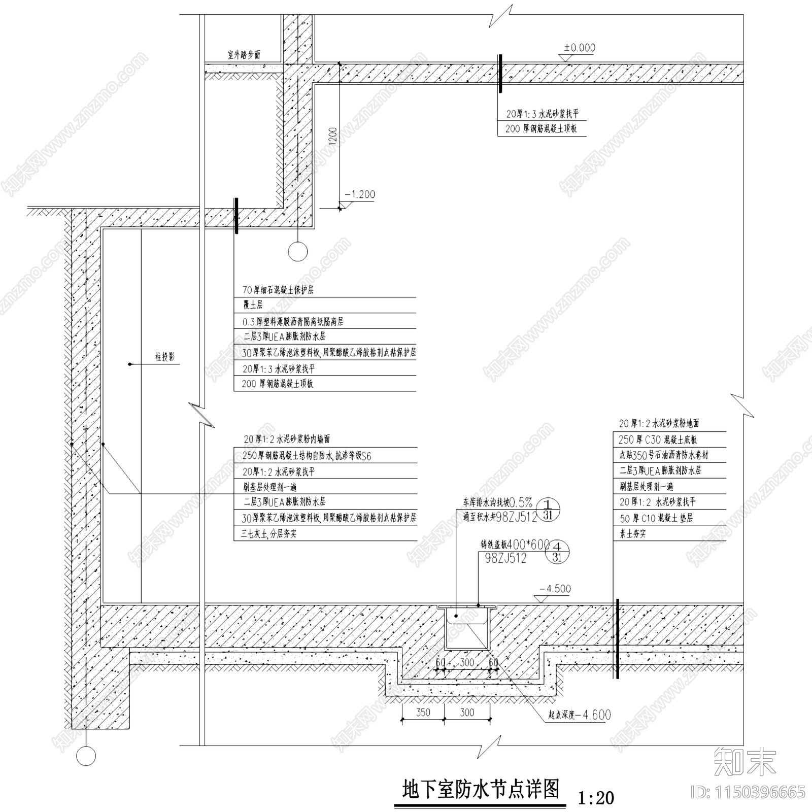地下室防水节点大样详图cad施工图下载【ID:1150396665】