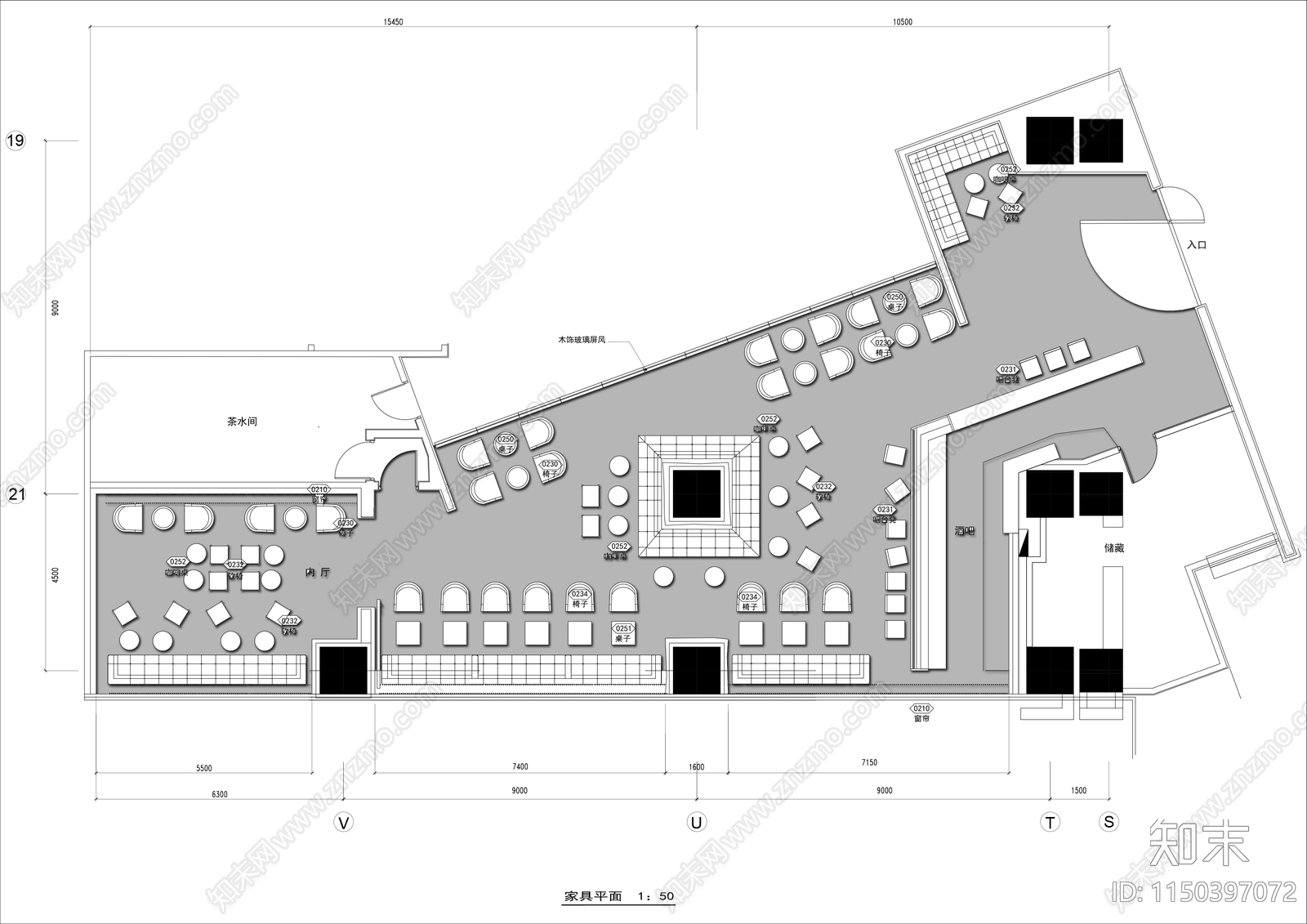 300㎡酒吧咖啡馆平面布置图施工图下载【ID:1150397072】