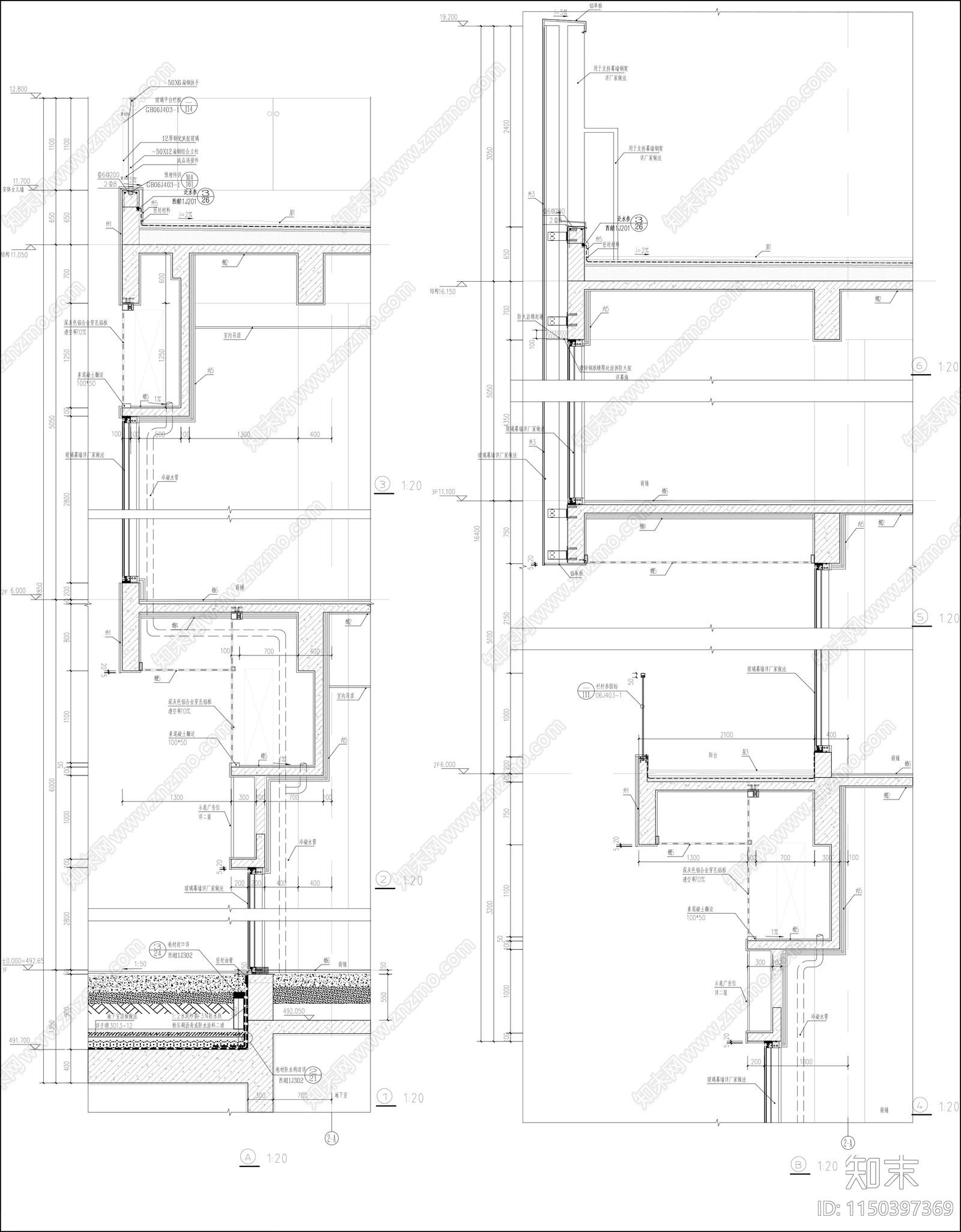 玻璃幕墙墙身详图cad施工图下载【ID:1150397369】