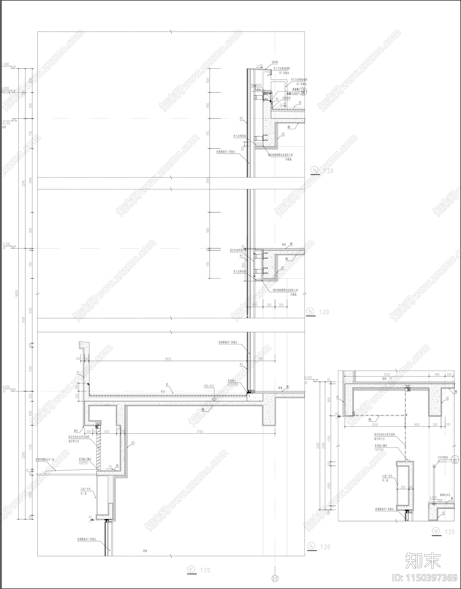 玻璃幕墙墙身详图cad施工图下载【ID:1150397369】