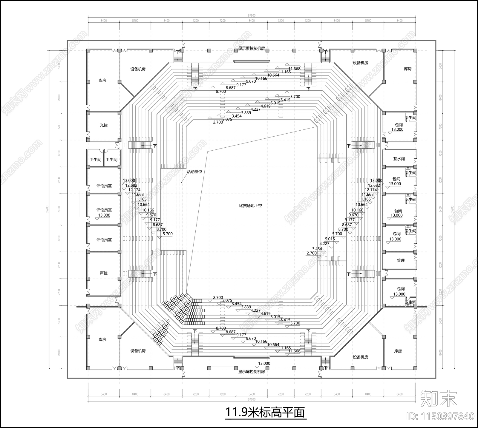 体育馆平面图cad施工图下载【ID:1150397840】