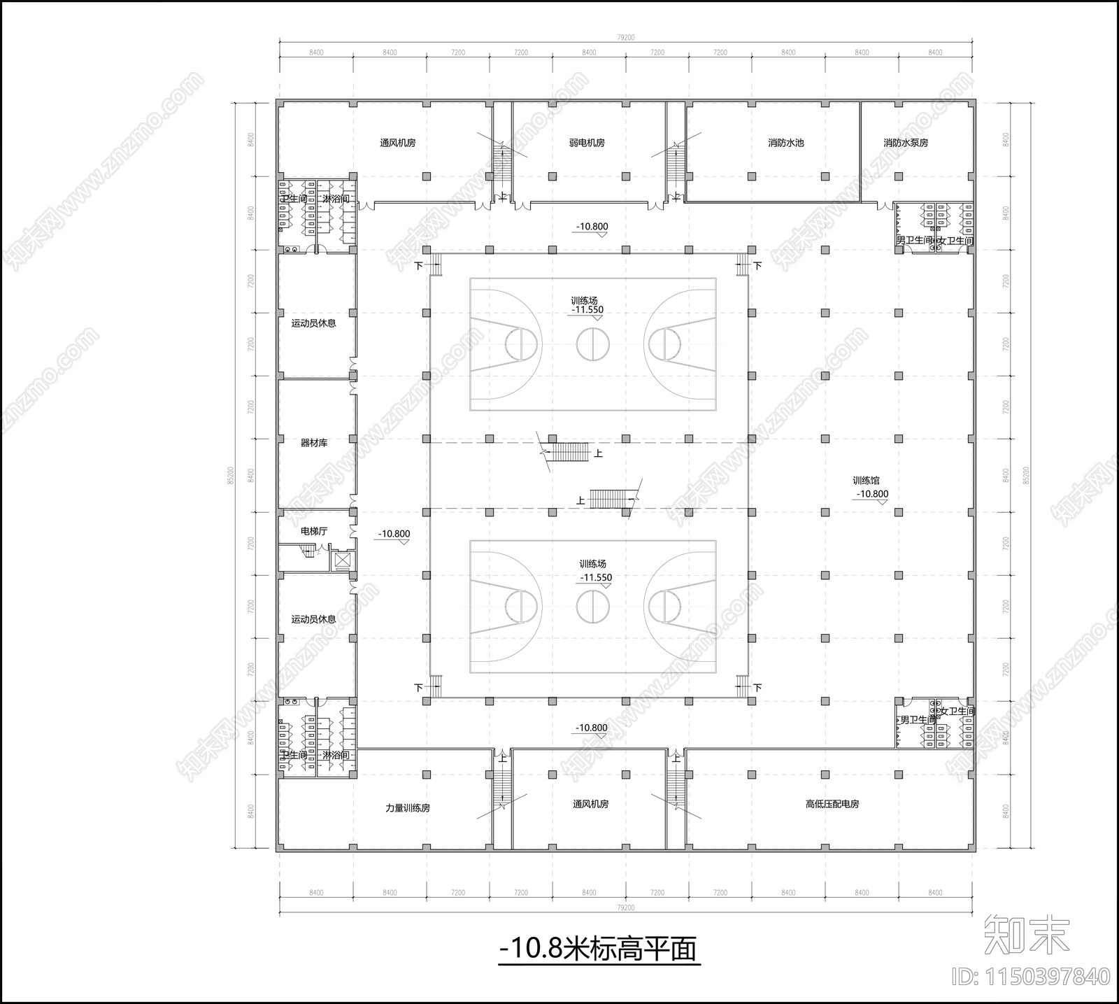 体育馆平面图cad施工图下载【ID:1150397840】