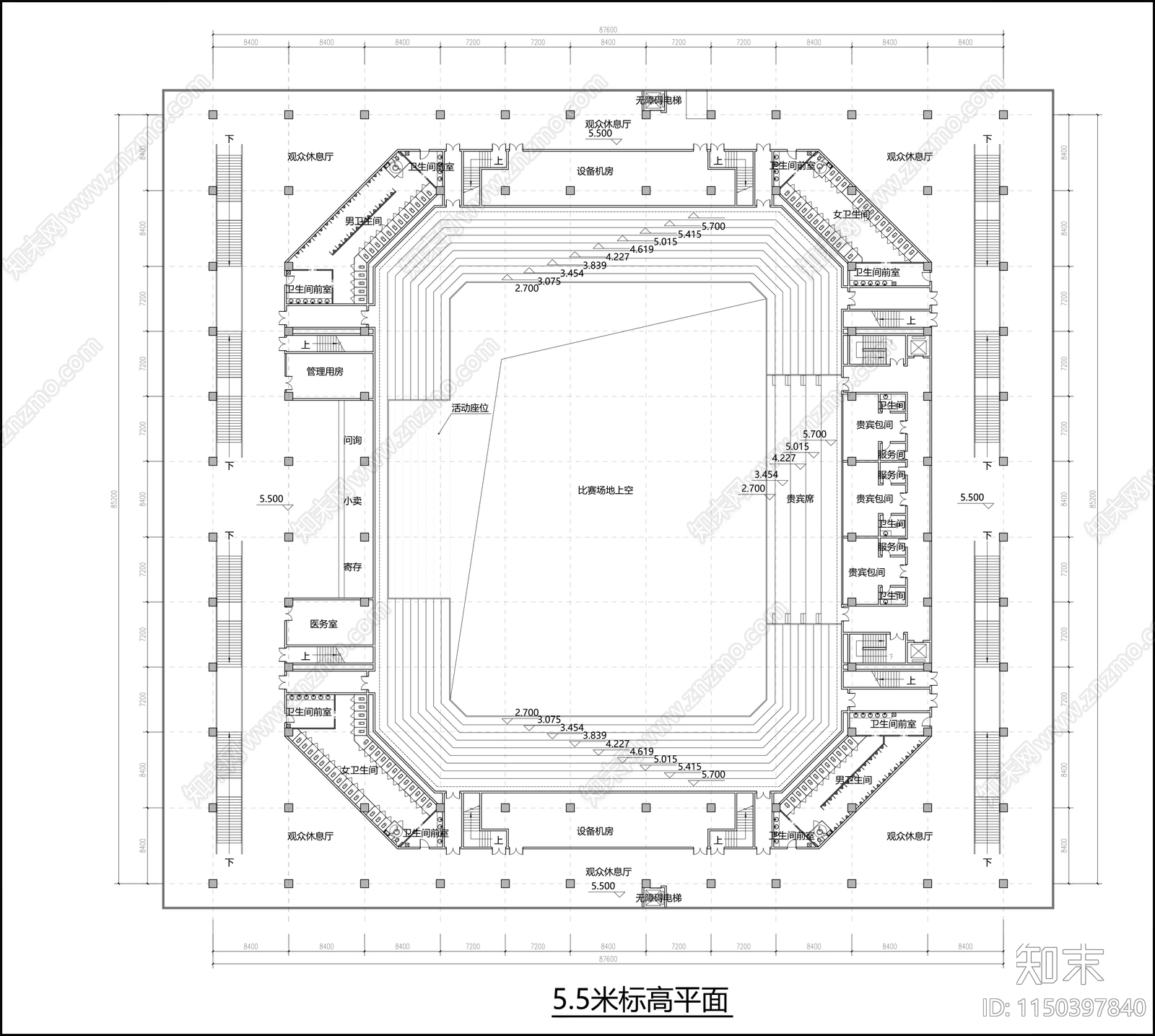 体育馆平面图cad施工图下载【ID:1150397840】