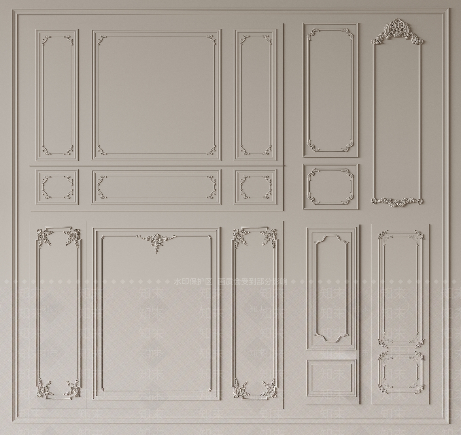 法式石膏线背景墙3D模型下载【ID:1150398801】