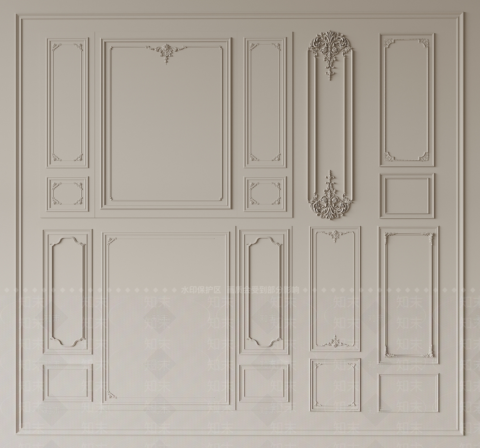 法式石膏线背景墙3D模型下载【ID:1150398869】