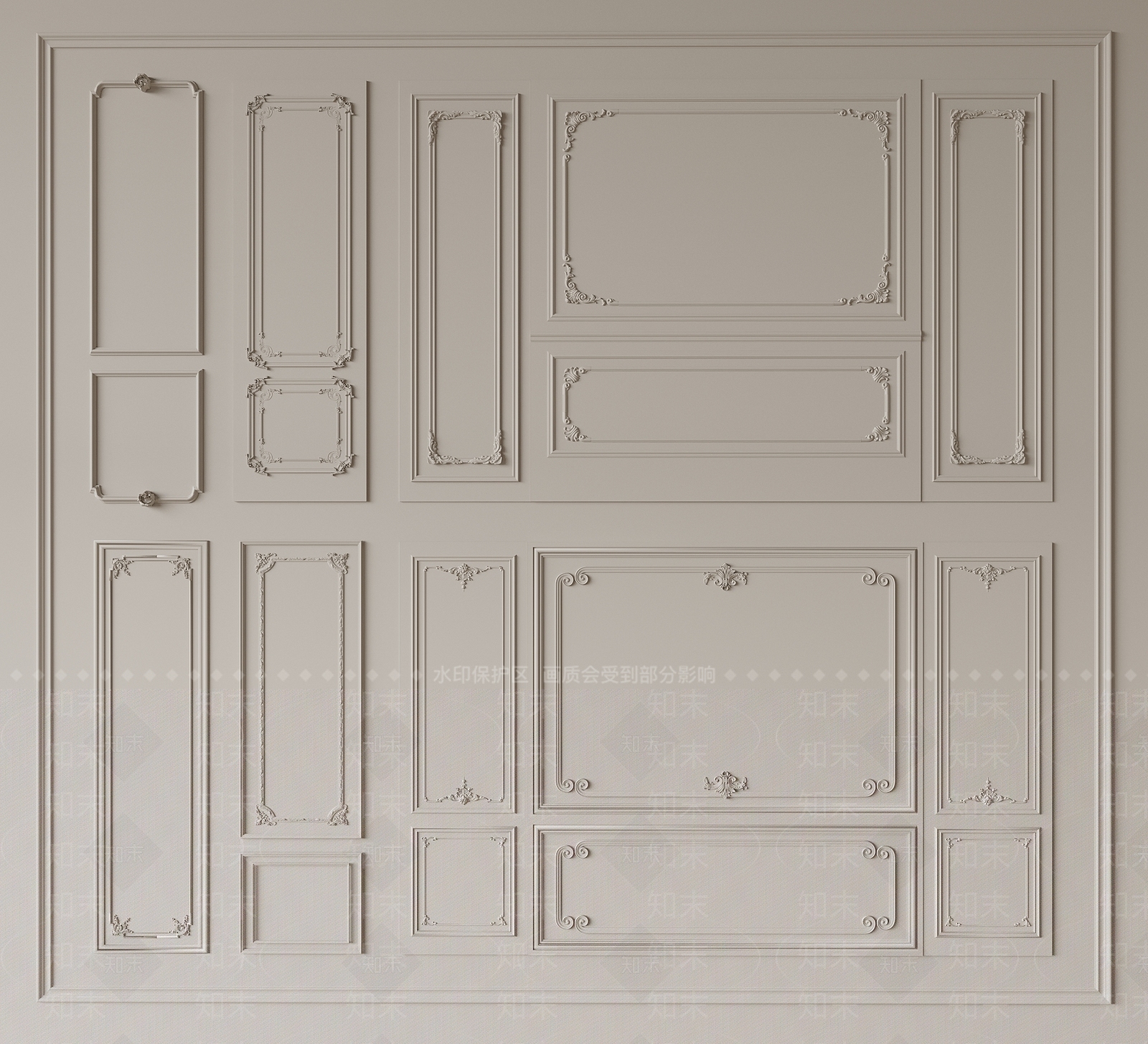 法式石膏线背景墙3D模型下载【ID:1150398985】