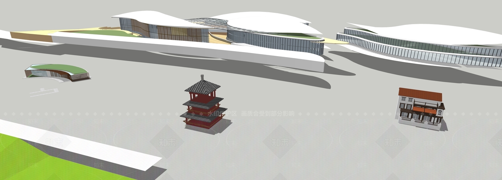 现代展览馆建筑SU模型下载【ID:1150400236】