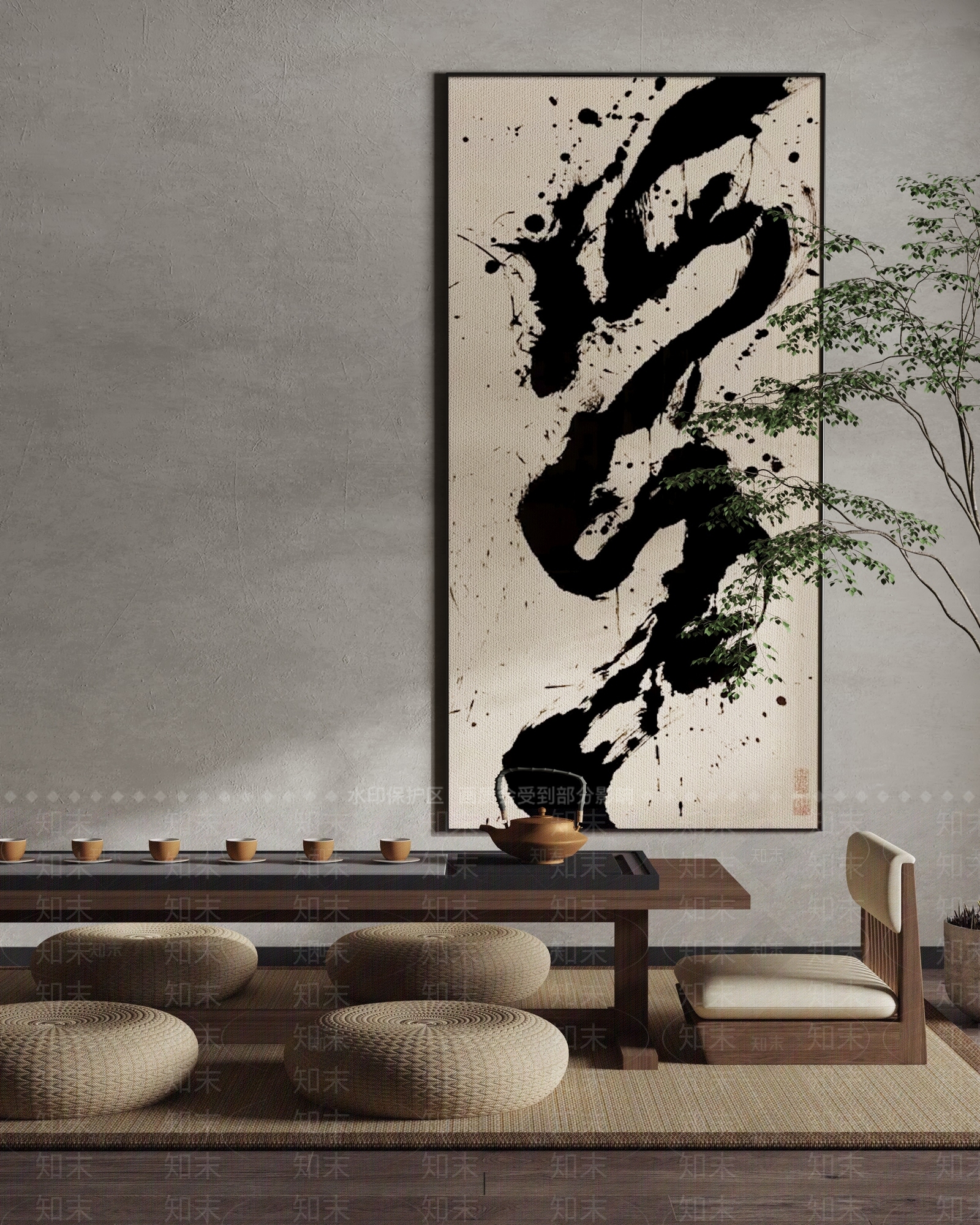 中式禅意书法文字装饰画3D模型下载【ID:1150400385】