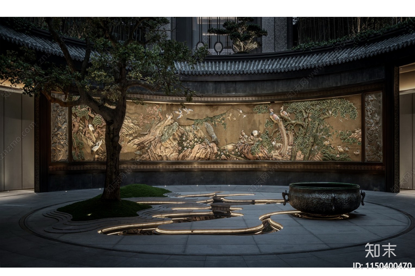 中式小区大型灰塑景墙施工图下载【ID:1150400470】