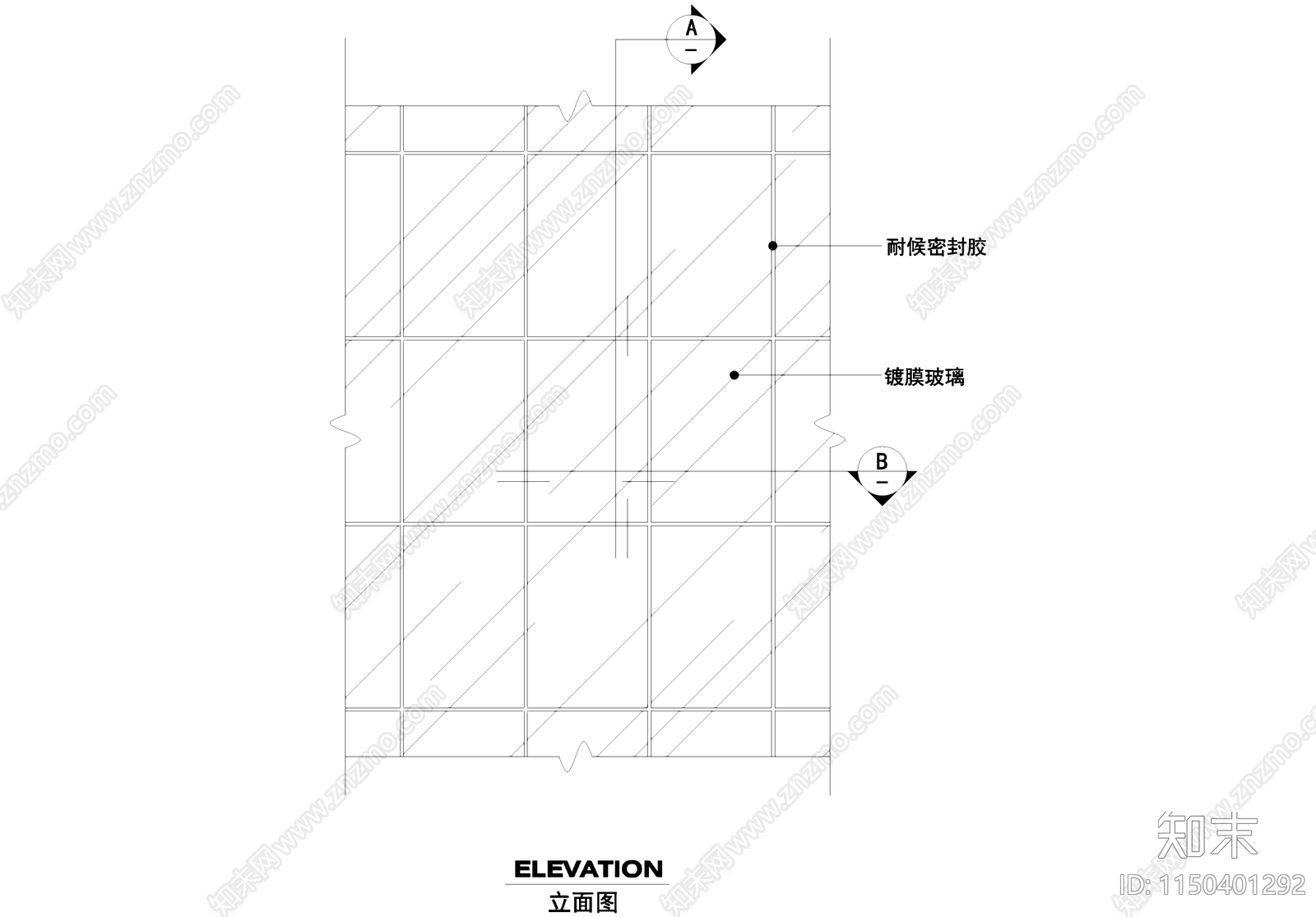 玻璃幕墙节点大样图cad施工图下载【ID:1150401292】