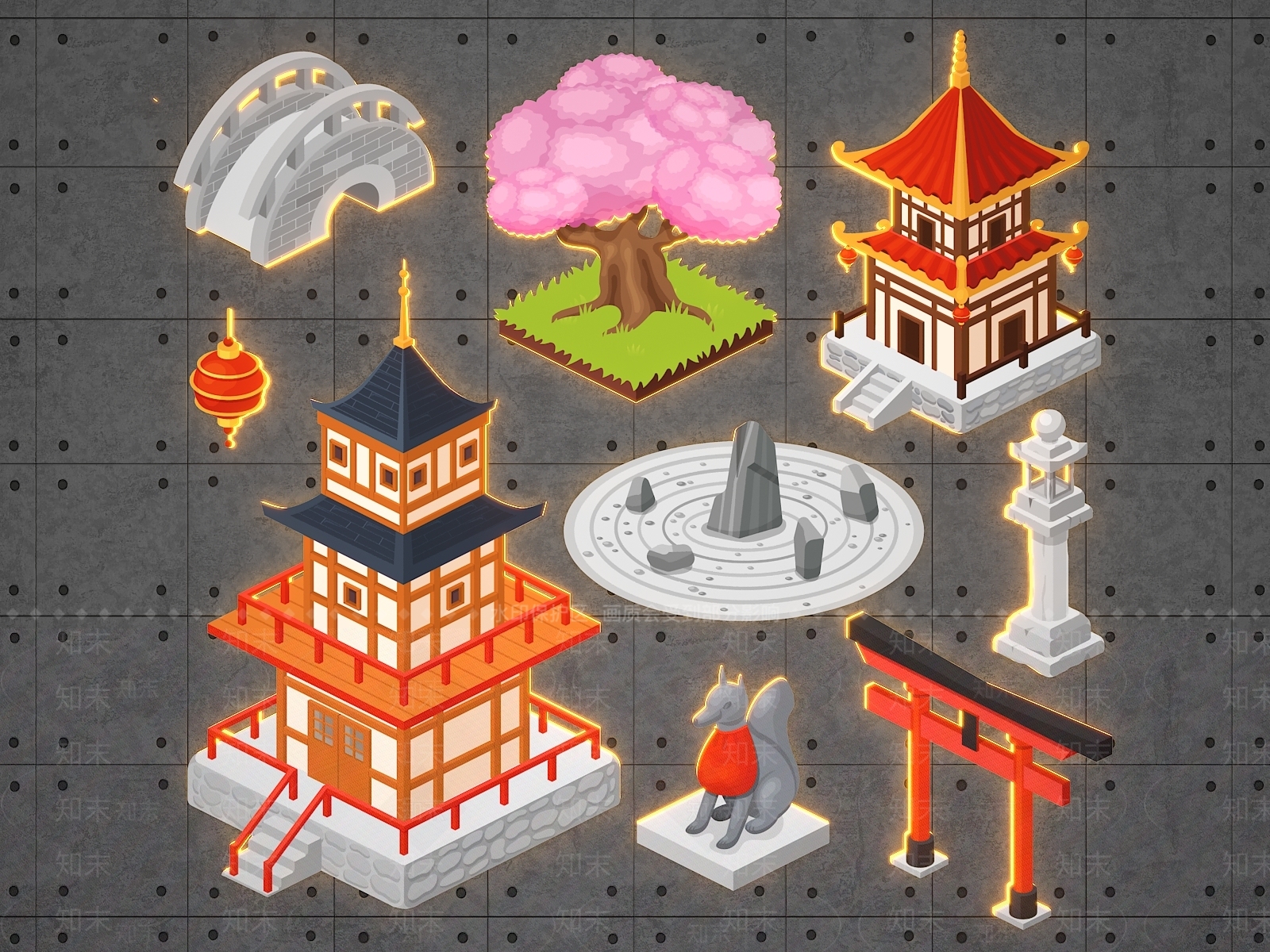 中式传统建筑景观墙饰3D模型下载【ID:1150401357】