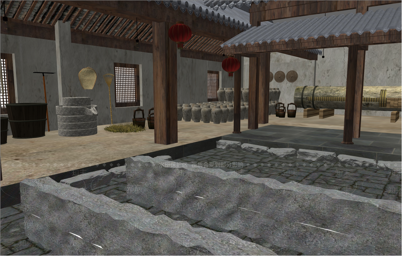 新中式木制老油坊酒坊SU模型下载【ID:1150402521】