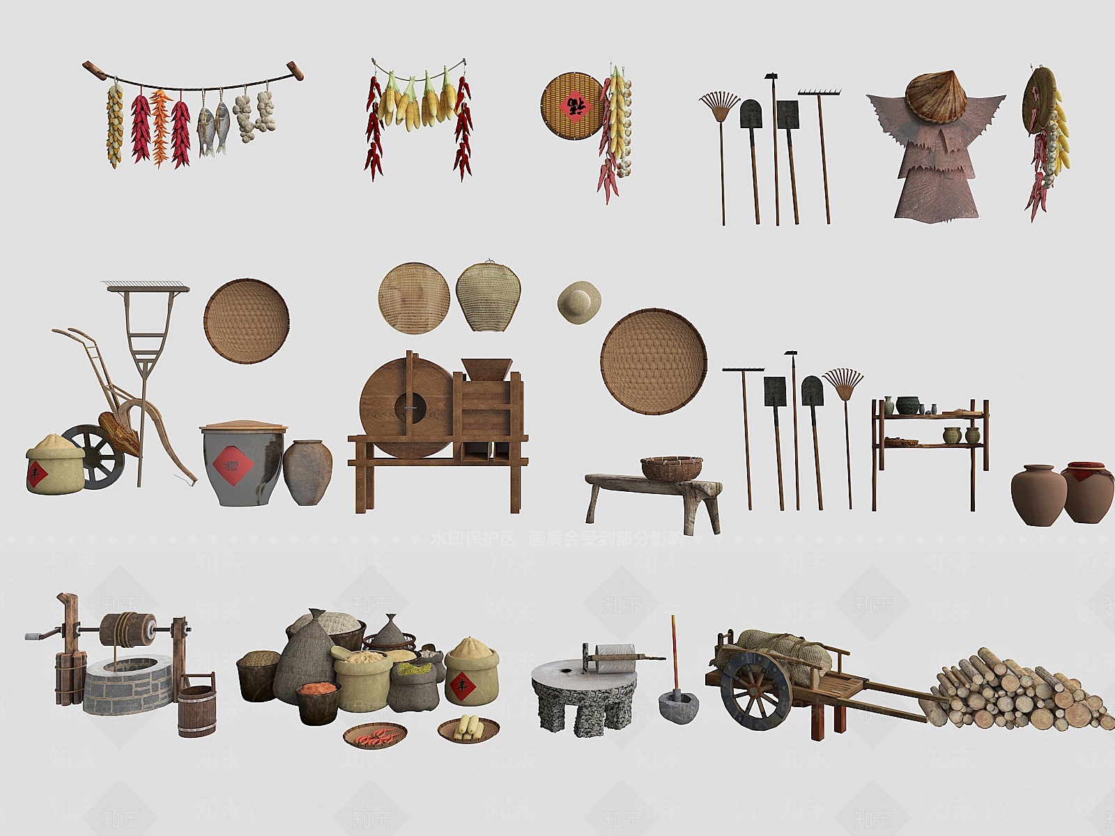 新中式农具组合SU模型下载【ID:1150406107】