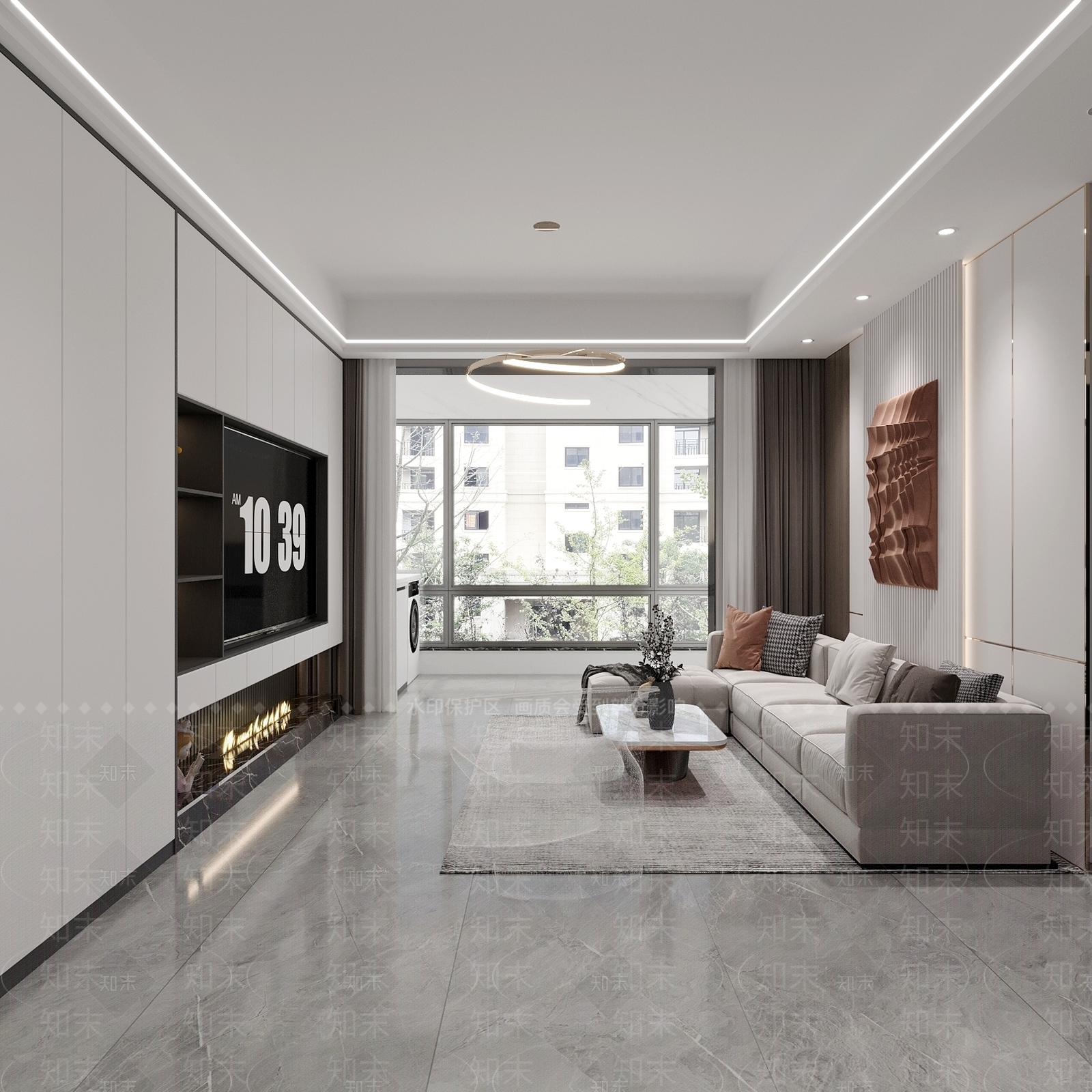 现代风超长电视柜背景墙客餐厅3D模型下载【ID:1150406645】