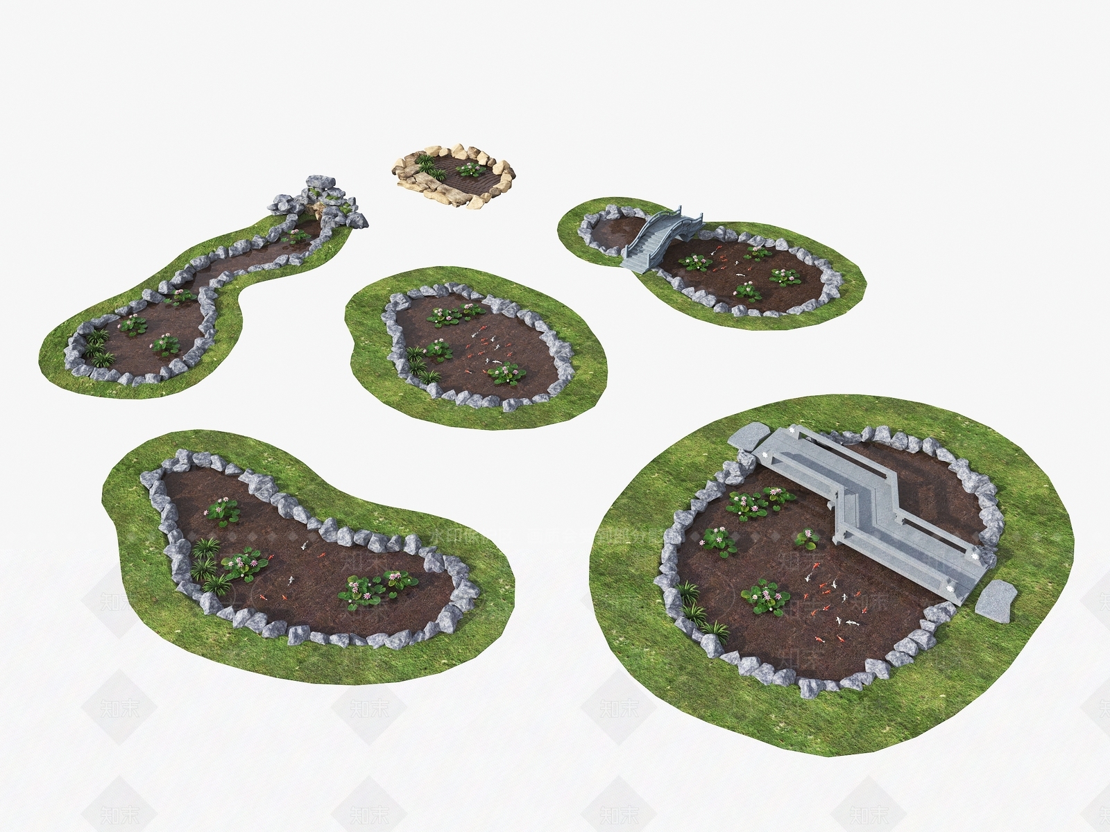 中式池塘小水景3D模型下载【ID:1150406797】