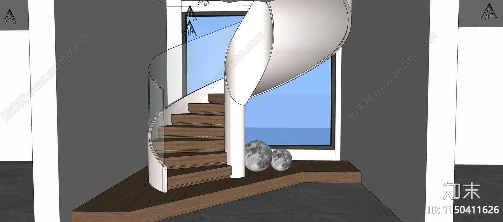 现代楼梯间SU模型下载【ID:1150411626】