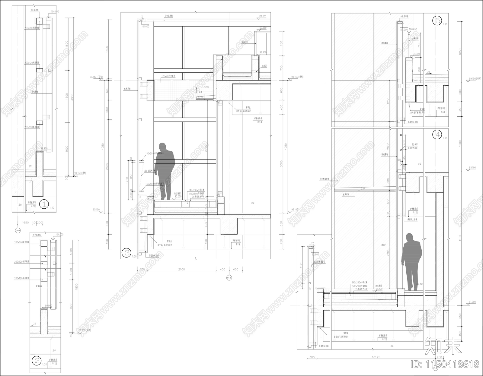 公建高层玻璃幕墙墙身详图施工图下载【ID:1150418618】