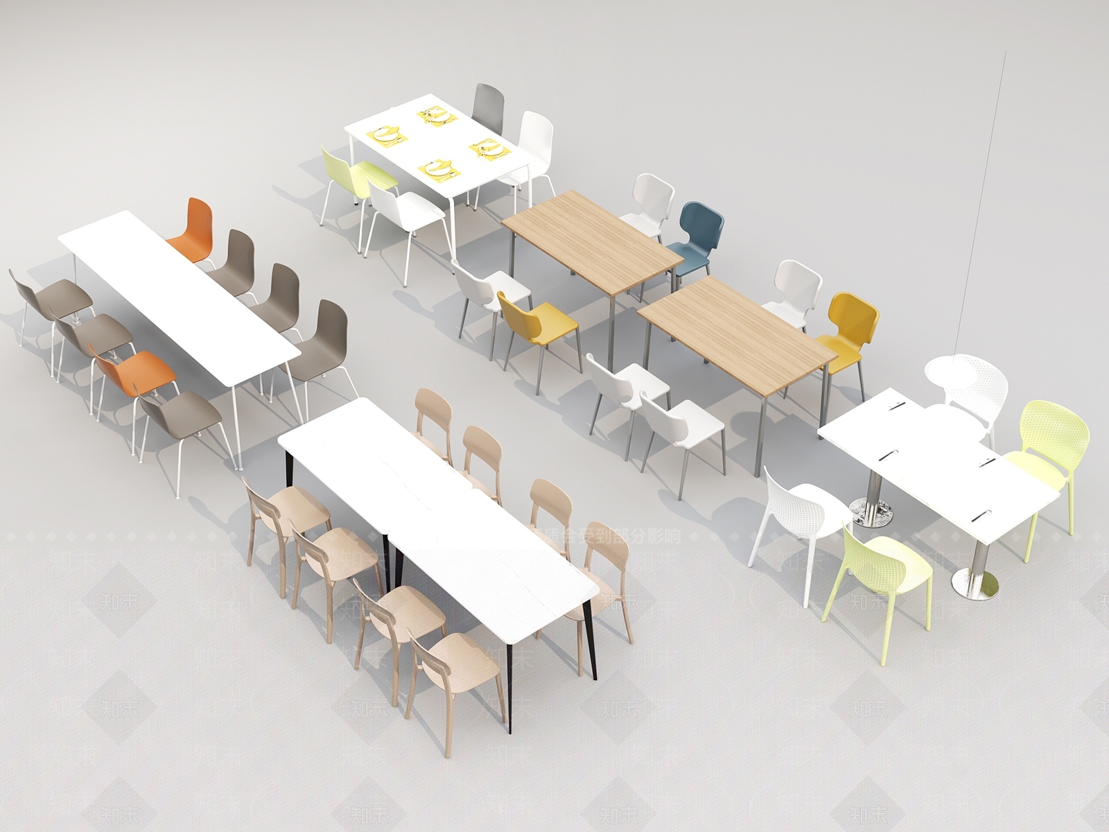 现代学校食堂餐桌椅组合3D模型下载【ID:1150426175】