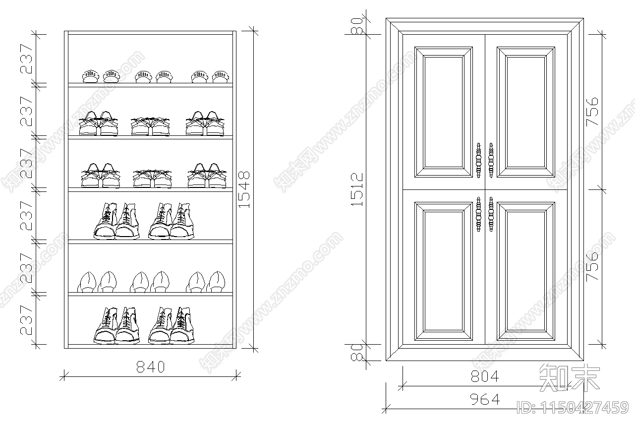 鞋柜详图cad施工图下载【ID:1150427459】