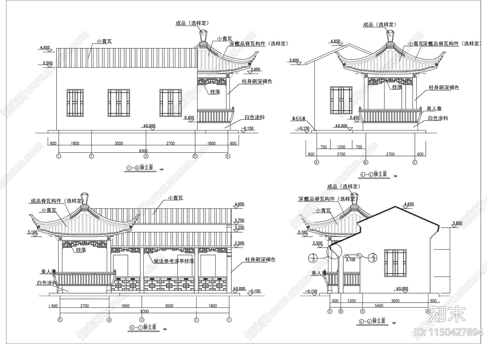 仿古风格管理用房cad施工图下载【ID:1150427894】