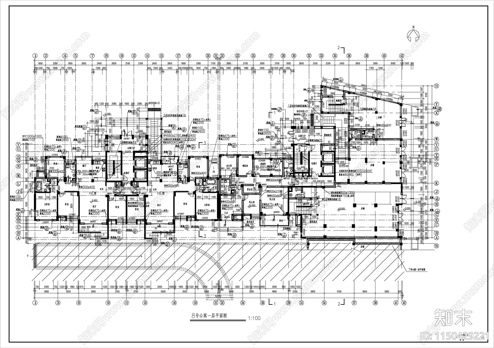 高层公寓住宅建筑cad施工图下载【ID:1150429221】