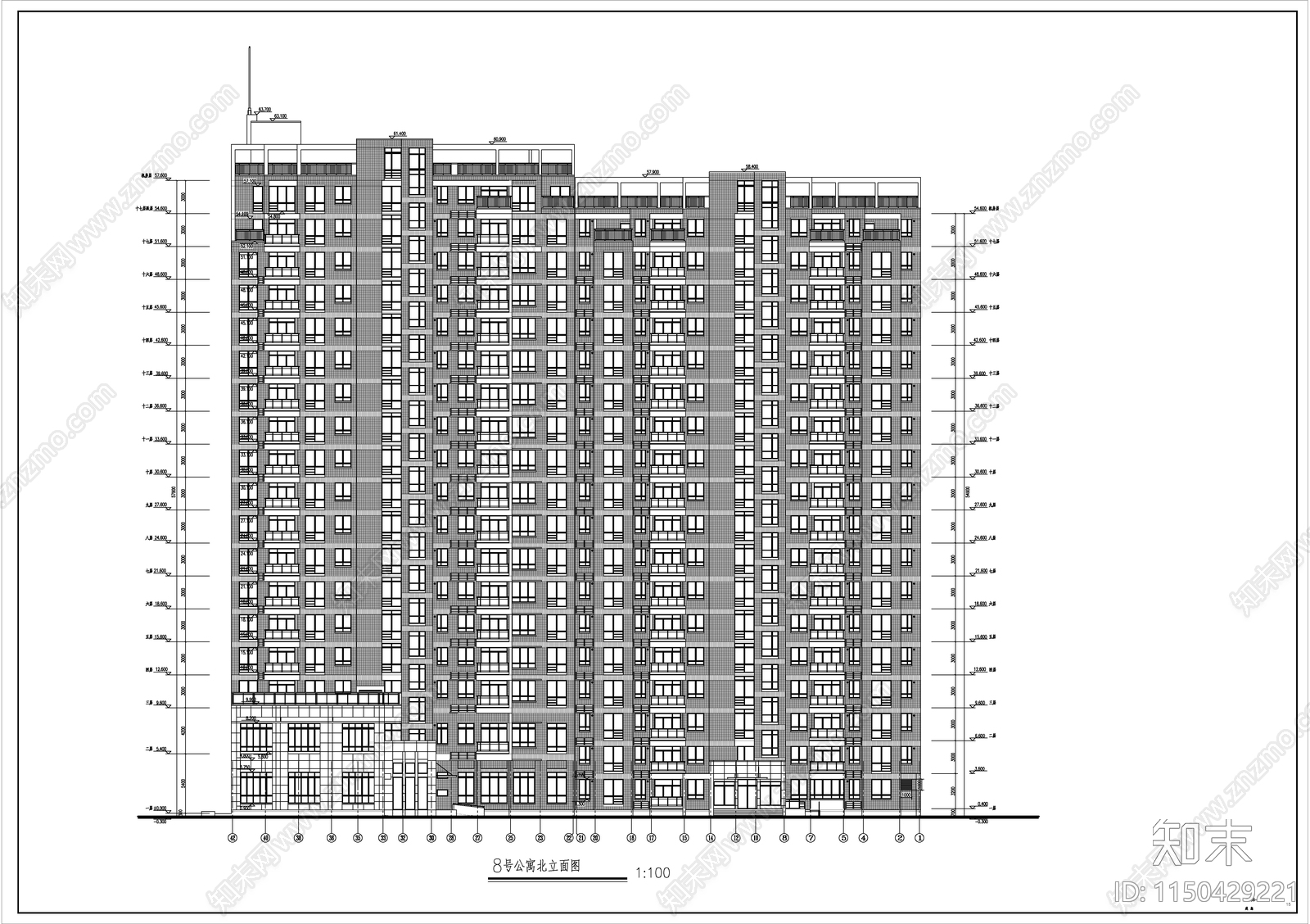 高层公寓住宅建筑cad施工图下载【ID:1150429221】