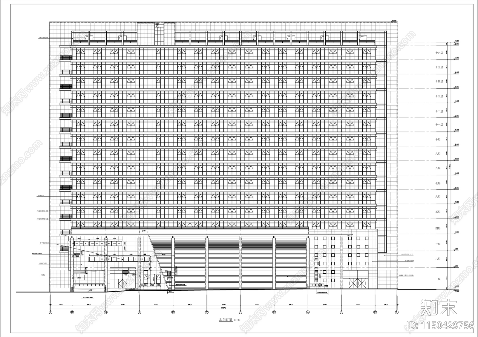 高层税务办公大楼cad施工图下载【ID:1150429756】
