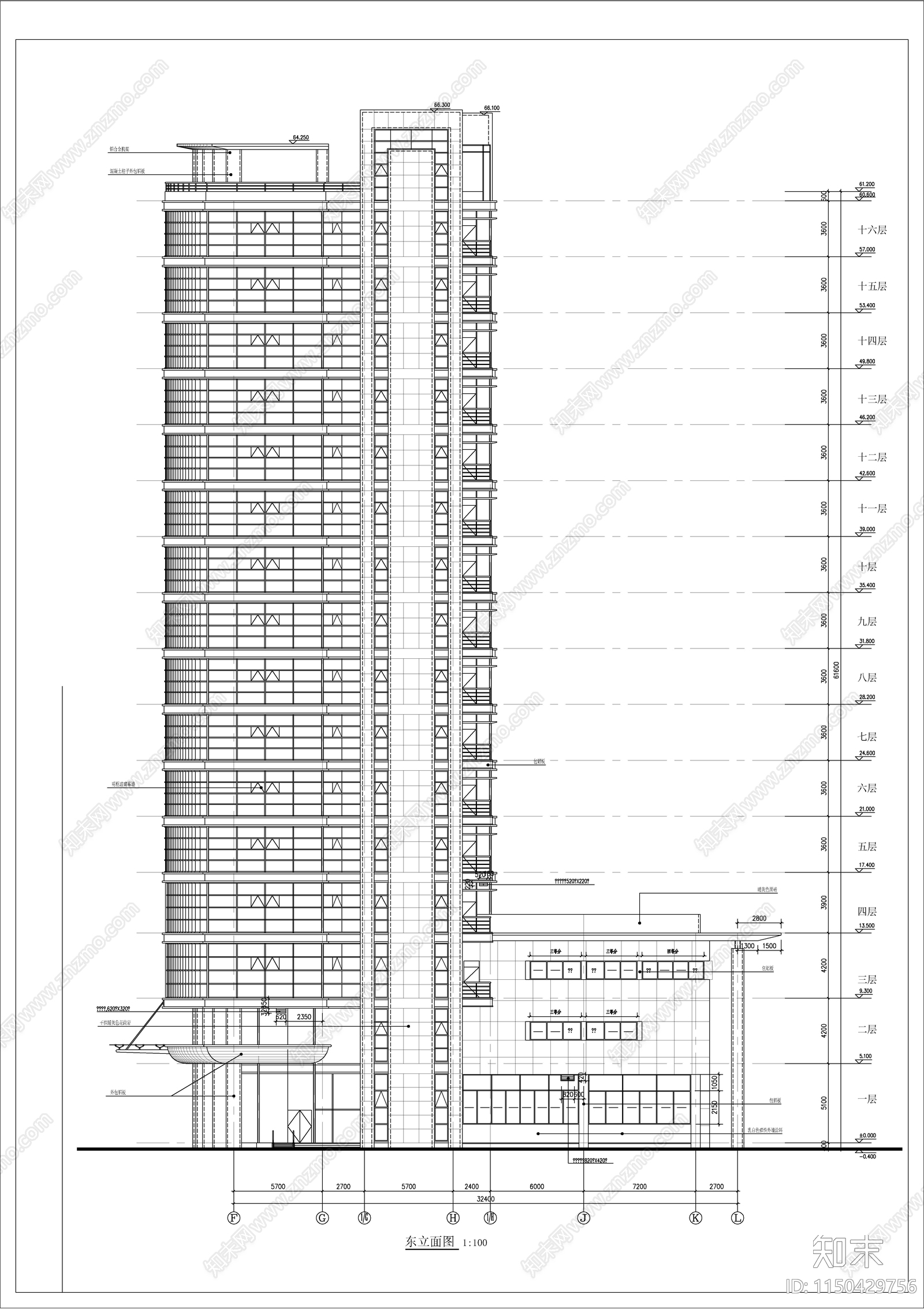 高层税务办公大楼cad施工图下载【ID:1150429756】
