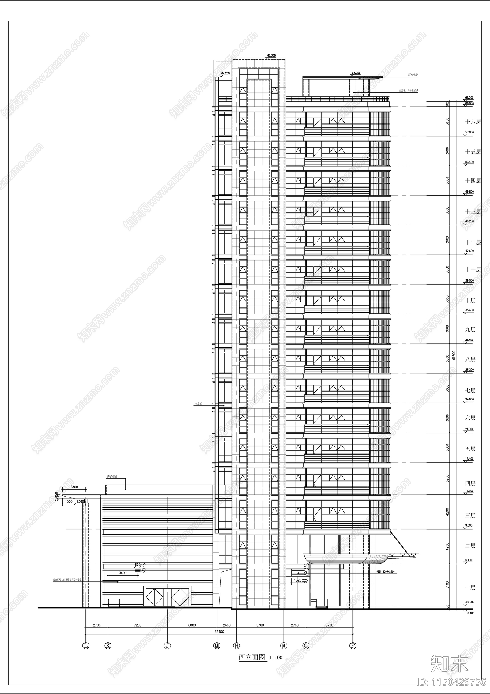 高层税务办公大楼cad施工图下载【ID:1150429756】